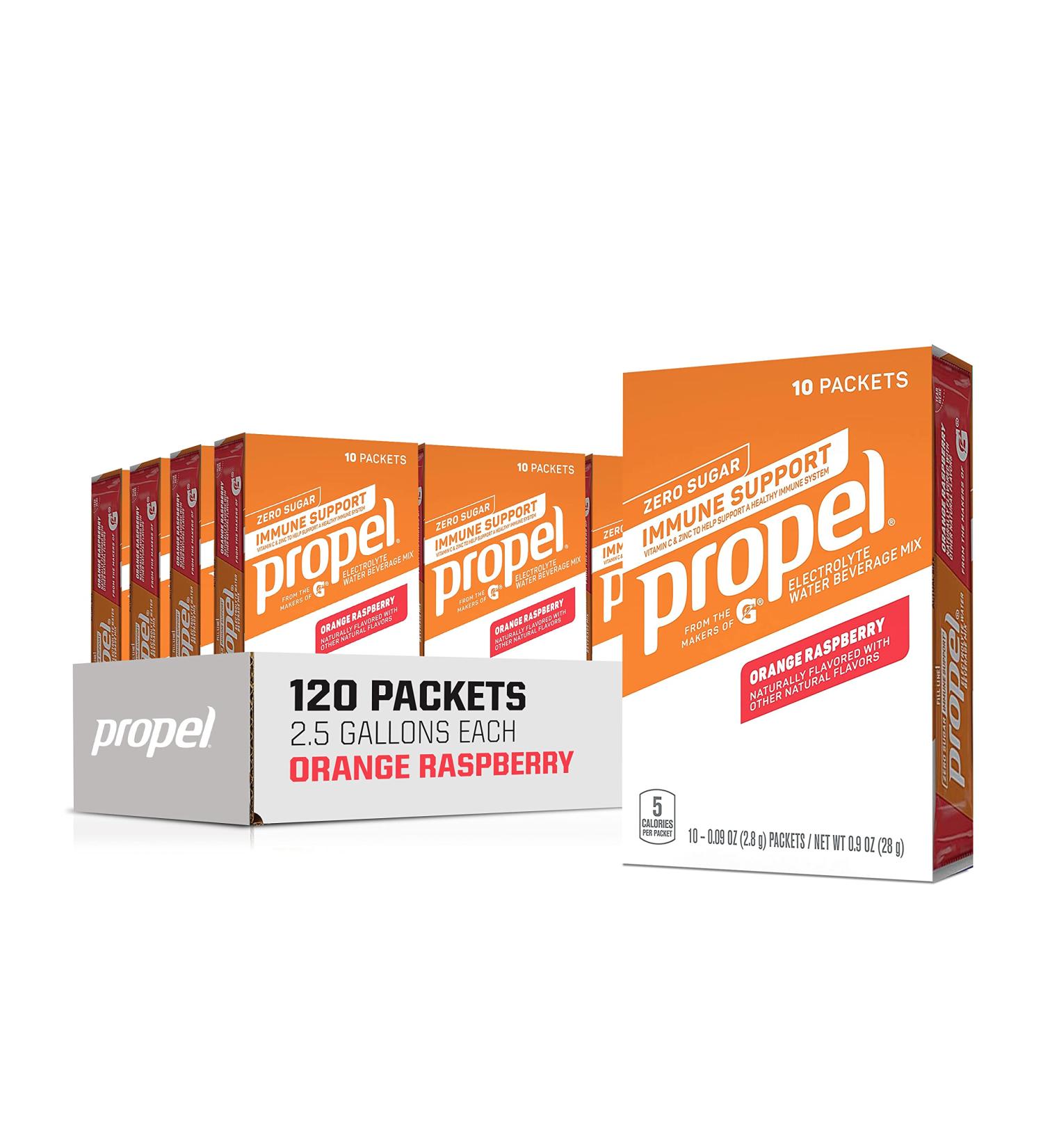 Propel Immune Support Powder Packets - Orange Raspberry (120 Pack) | Vitamin C + Zinc | Immune System Boost | 10 Count (Pack of 12) - Buy Online on GoSupps.com