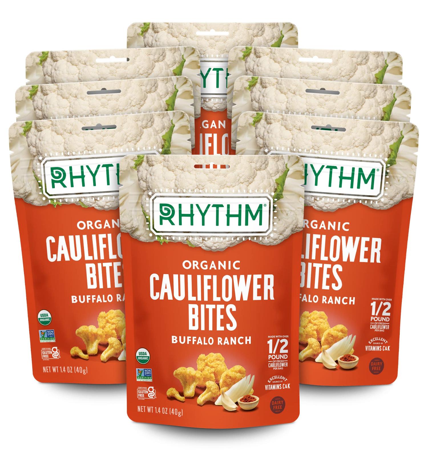 Rhythm Superfoods Organic Buffalo Ranch Cauliflower Bites - Gluten Free, 1.4 oz (Pack of 8) - Buy Online on GoSupps.com