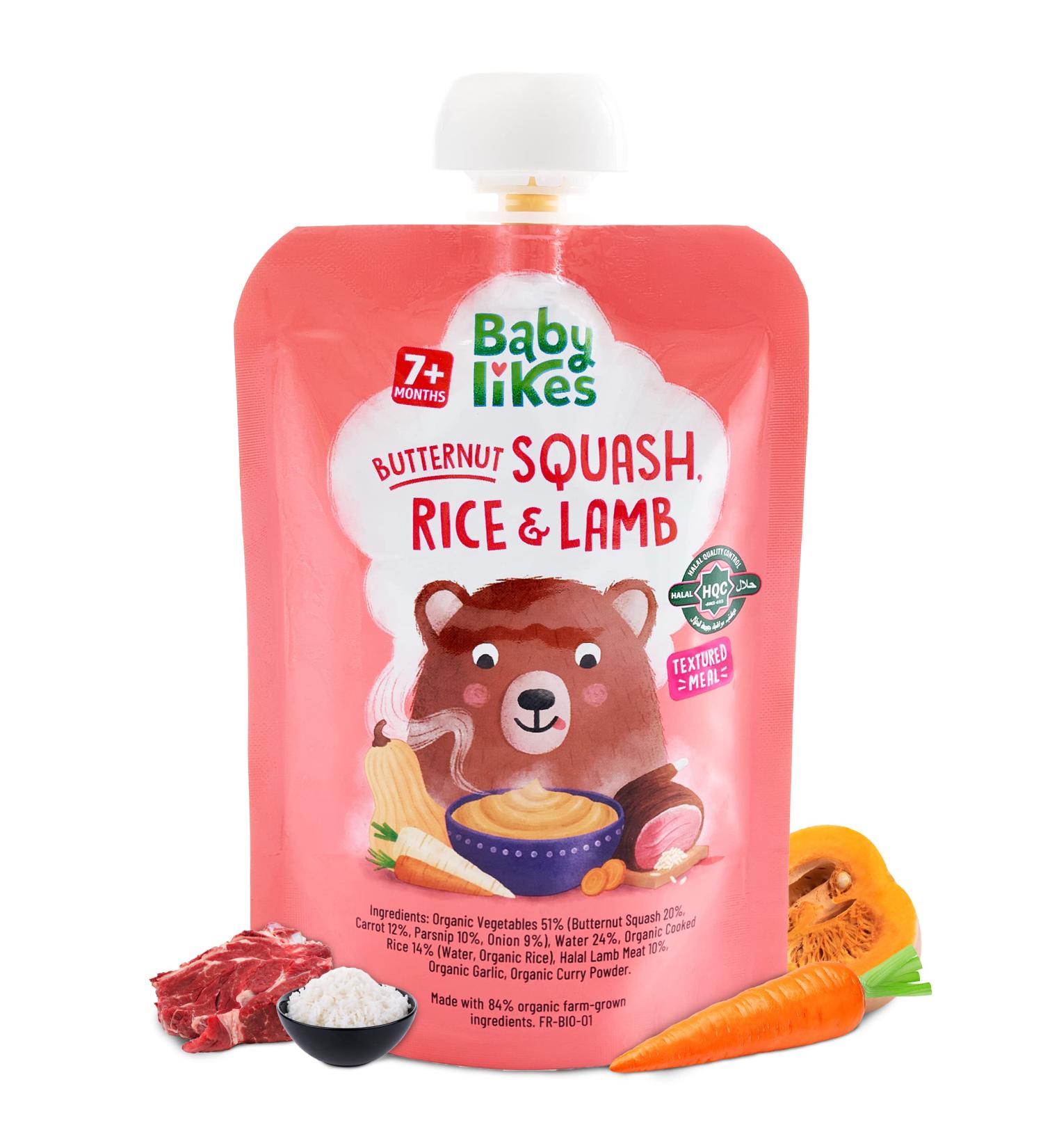 Organic Butternut Squash & Lamb Baby Puree - 130g x 12 Pouches | Halal Certified | 7+ Months - Buy Online on GoSupps.com
