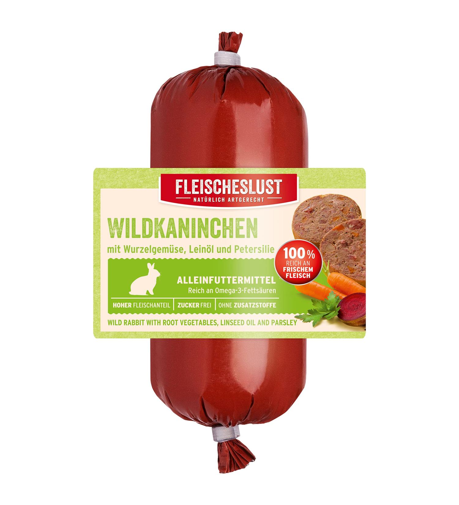 Fleischeslust Wild Rabbit with Root Vegetables Linseed Oil and Celery Sausage (1 x 200 grams) - Buy Online on GoSupps.com