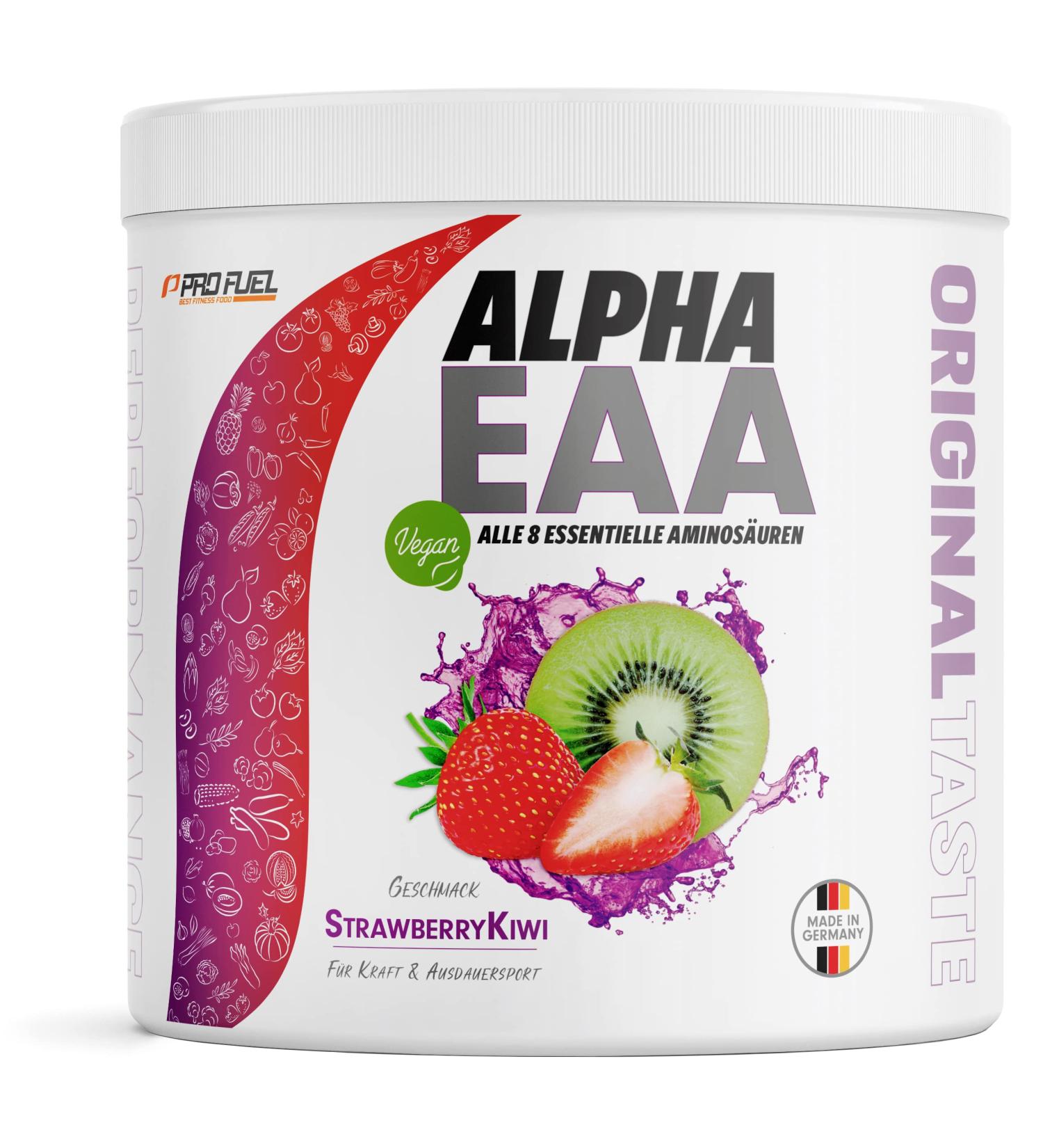 Alpha EAA Powder 462g Strawberry Kiwi | Vegan Amino Acids Drink | All 8 Essential Amino Acids | Made in Germany | Optimal Value - Buy Online on GoSupps.com