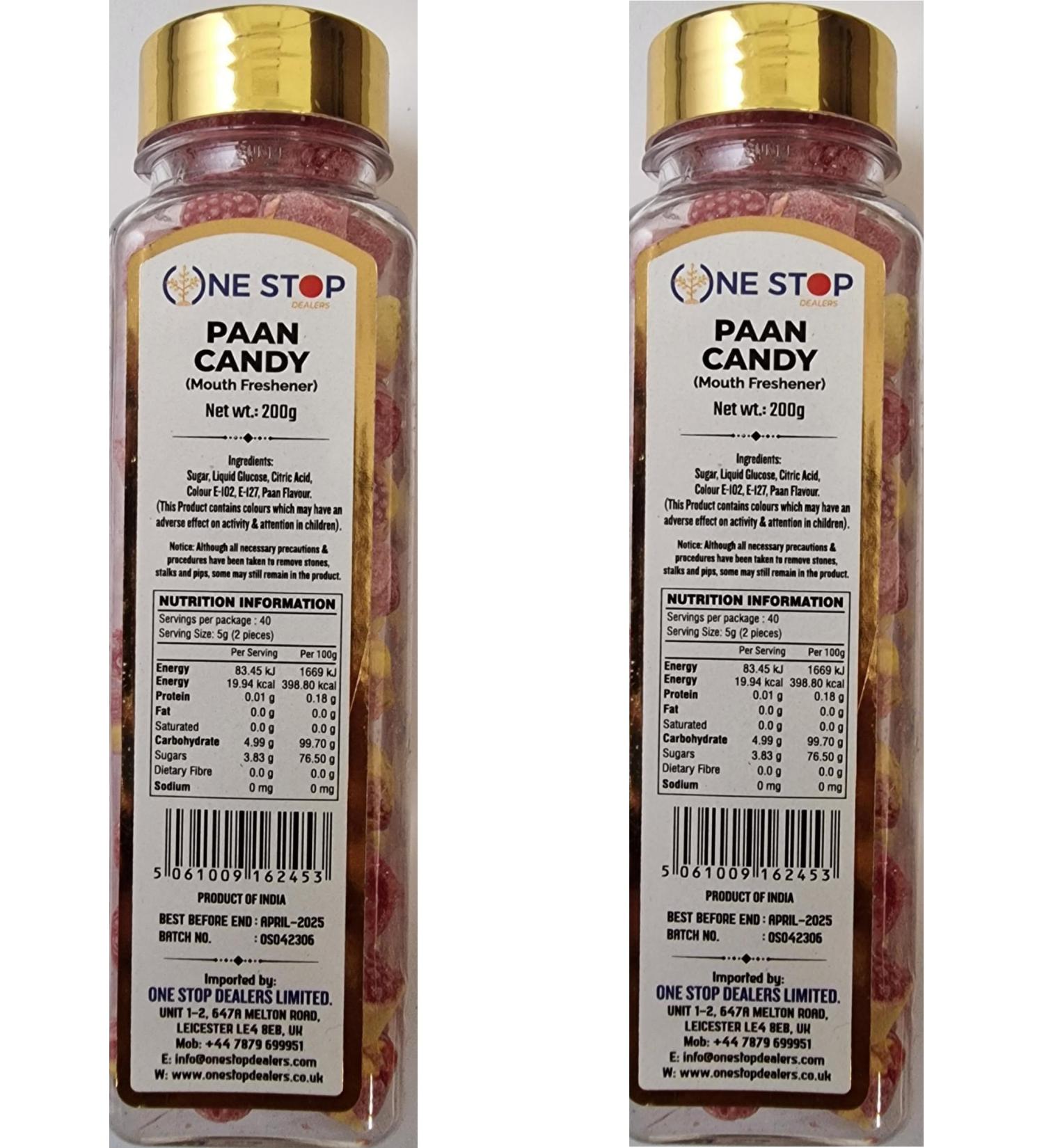 ONE STOP DEALERS Paan Candy Flavoured 200 Gram - Mouth Freshener Jar Candy Eat Anywhere or Anytime - More Popular in Kids Snacks (Pack of 2)