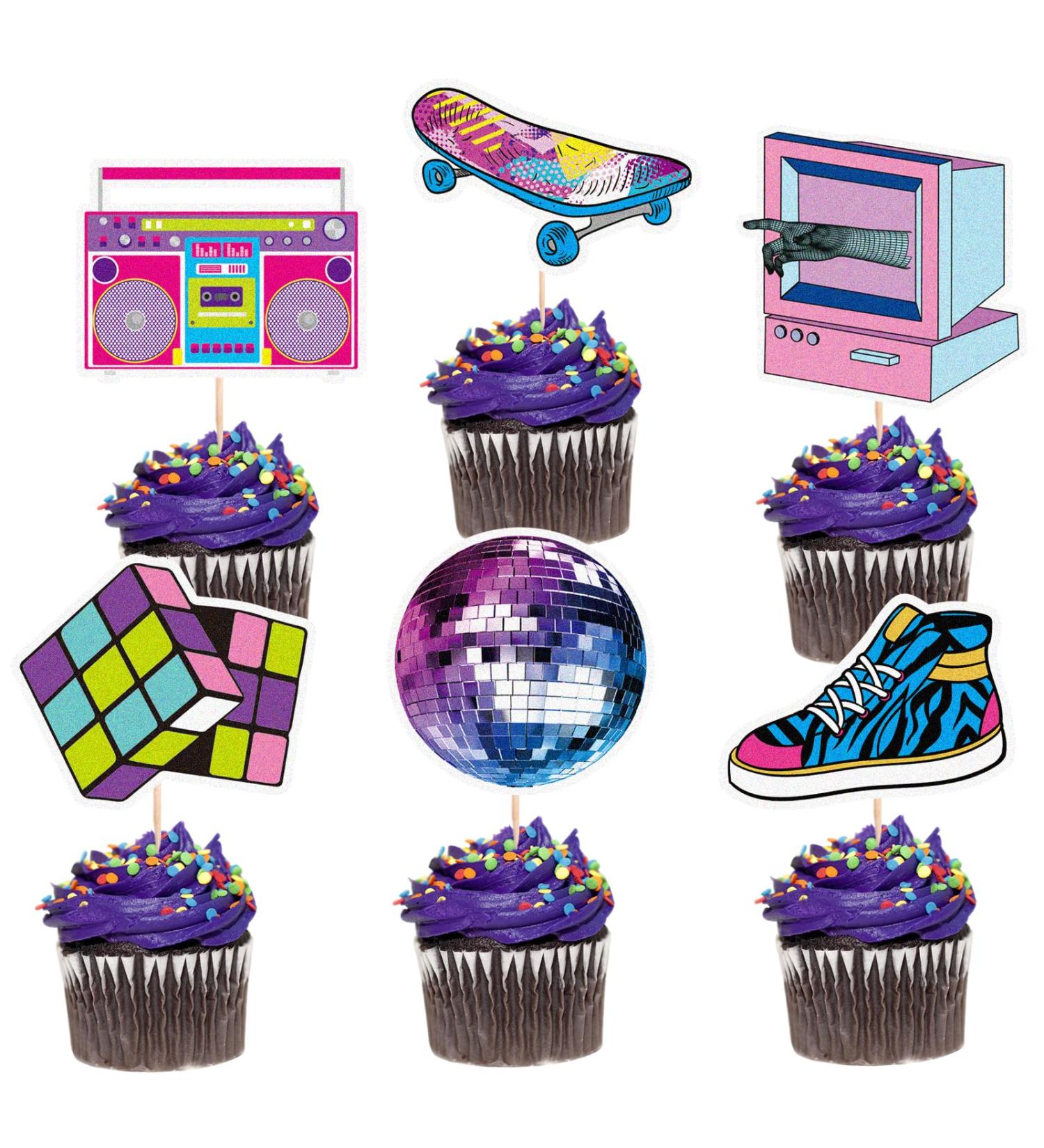 48Pcs Roller Skating Cupcake Toppers - Game Retro Throwback 80S 90S Decade Hip Hop Theme Decor Supplies - Boys Girls Happy Birthday Music Party Decorations - Buy Online on GoSupps.com