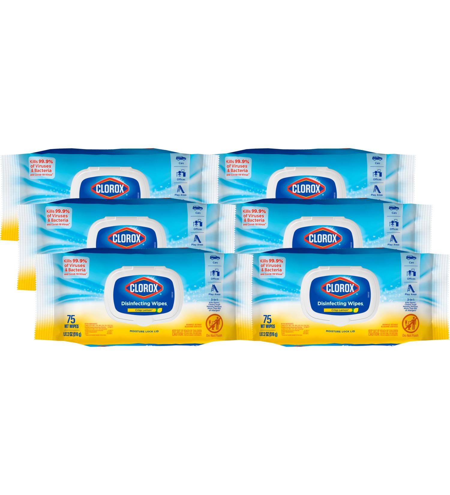 Clorox Disinfecting Wipes Flex Pack - 75 Ct Lemon Scent | Pack of 6 - Ideal for International Shipping - Buy Online on GoSupps.com
