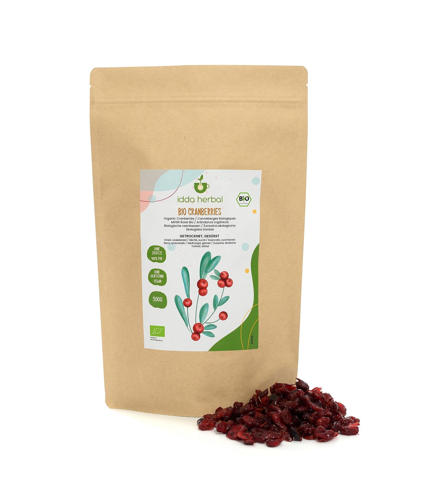 Organic Dried Cranberry (500g) Whole Cranberries Organically Grown Lightly Sweet With Fruit Juice 100% Natural and Pure Snack with Ready to Eat Vegan - Buy Online on GoSupps.com