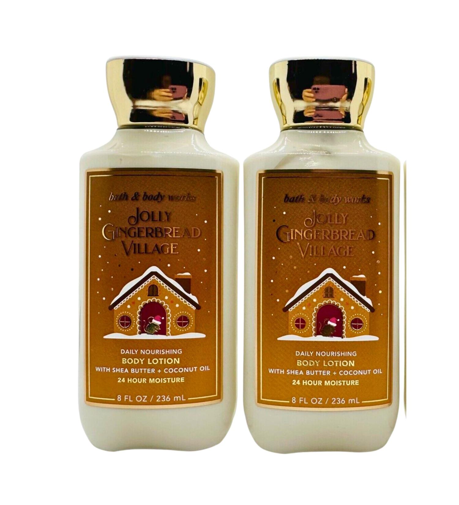 Bath and Body Works Body Lotion Set of 2 8oz Each (Jolly Gingerbread Village)