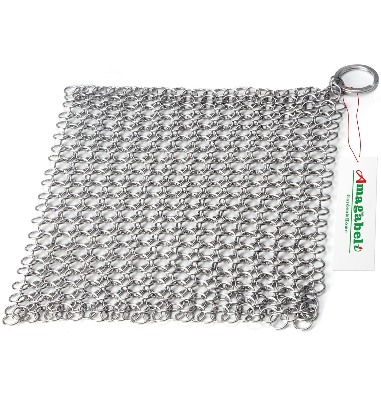 Amagabeli Cast Iron Cleaner 8x6 Rectangle Metal Scrubber | 316 Premium Stainless Steel Chainmail Scrubber for Cast Iron Pans CS03 - Buy Online on GoSupps.com