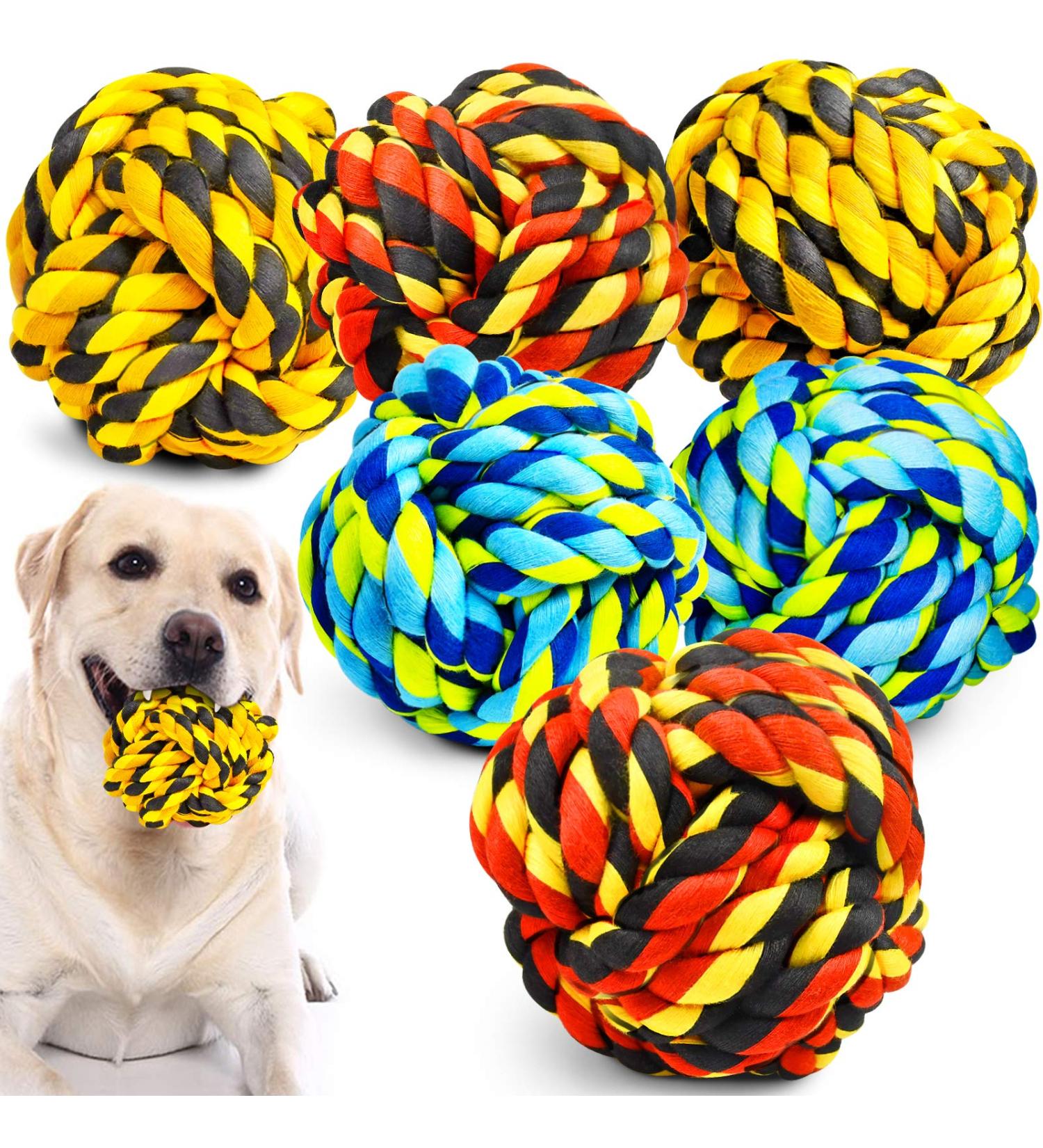 Sharlovy Indestructible Dog Toys - Durable Dog Balls & Cubes for Large and Aggressive Dogs | 6-Pack with Rotated Cotton Rope - Buy Online on GoSupps.com