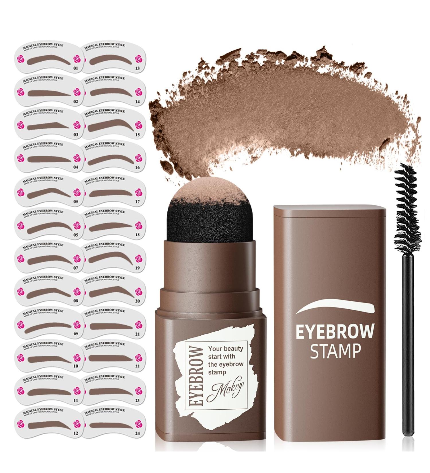 Eyebrow Stamp Stencil Kit - Waterproof & Smudge-Proof Brow Shaping with 24 Reusable Stencils - Medium Brown - Buy Online on GoSupps.com