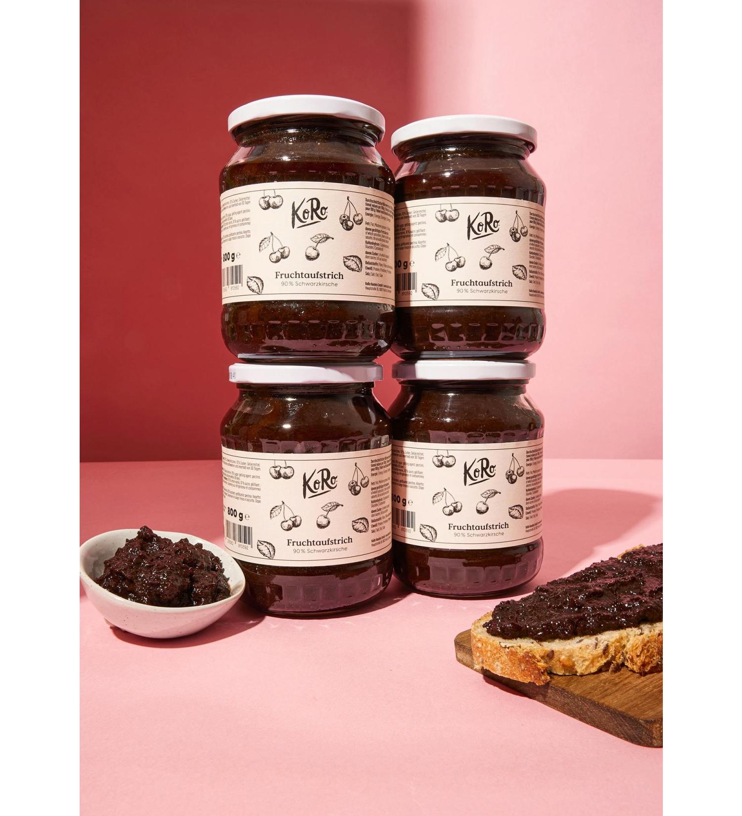 KoRo - Morello cherry spread 90% fruit 4 x 800 g - Made with only three ingredients - Intense black cherry flavor - Spreadable - Vegan - Buy Online on GoSupps.com