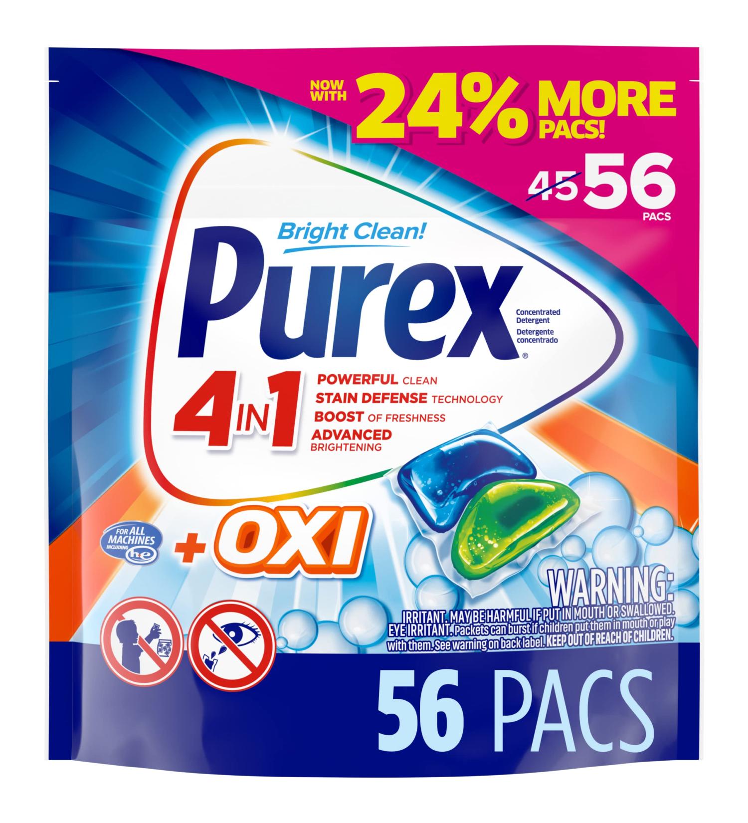 Purex 4-in-1 + OXI Laundry Detergent Pacs Fresh Morning Burst 56ct - Pack of 1 - Buy Online on GoSupps.com