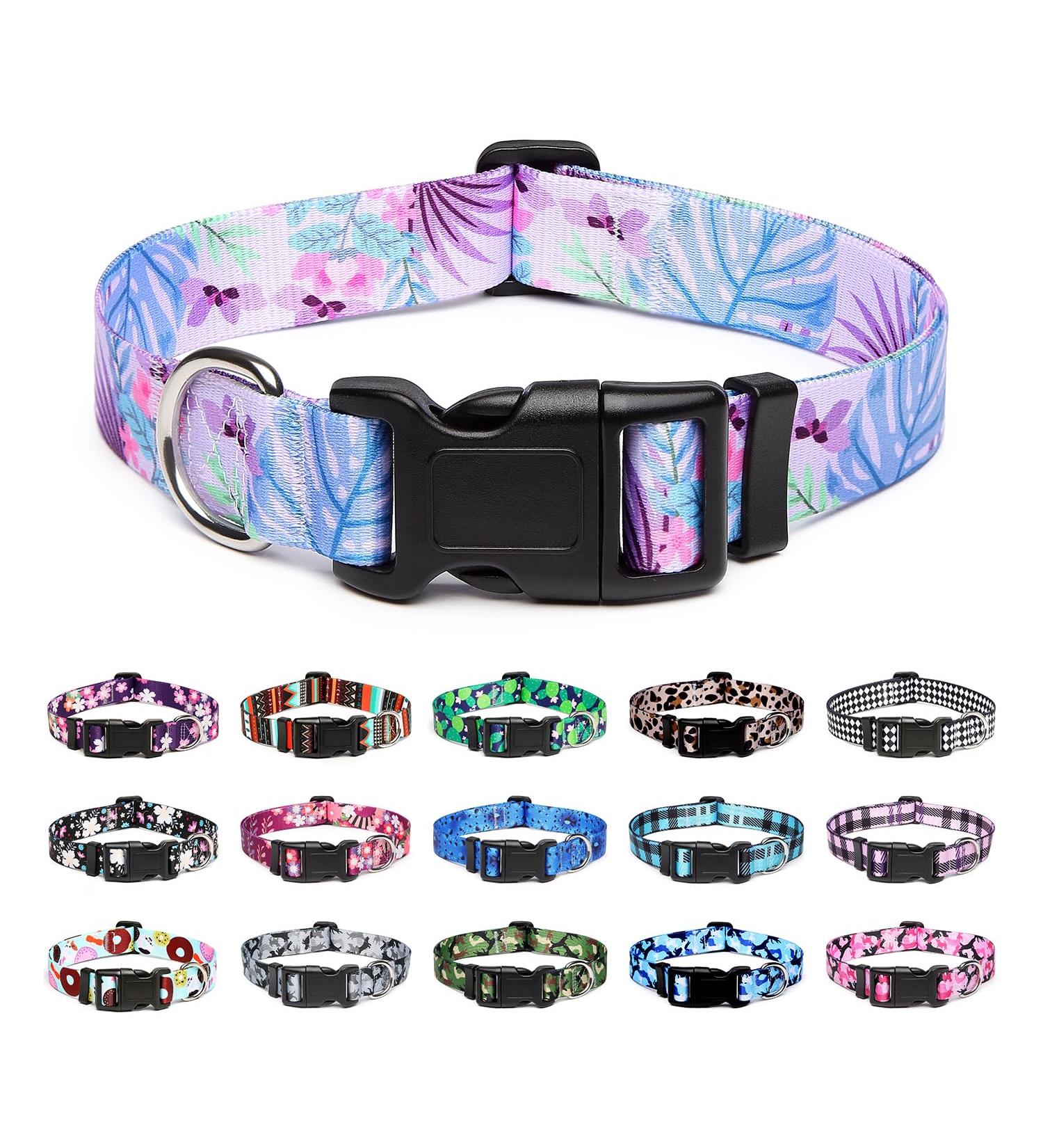 Mercano Adjustable Dog Collar - Soft Nylon Comfort & Robust Pattern for Small-Medium Dogs - Floral Purple (Size M) - Buy Online on GoSupps.com