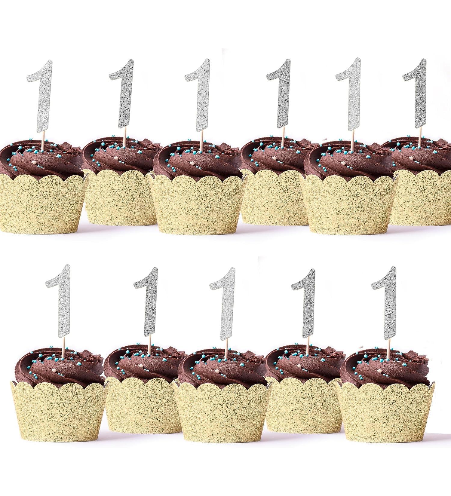 XOXOKristen 1st Birthday Cupcake Toppers in Silver Glitter First Birthday Number One Cupcake Picks for Boy and Girl 1st Birthday Party Cake Decorations Supplies food picks muffins - 24 Pack - Buy Online on GoSupps.com