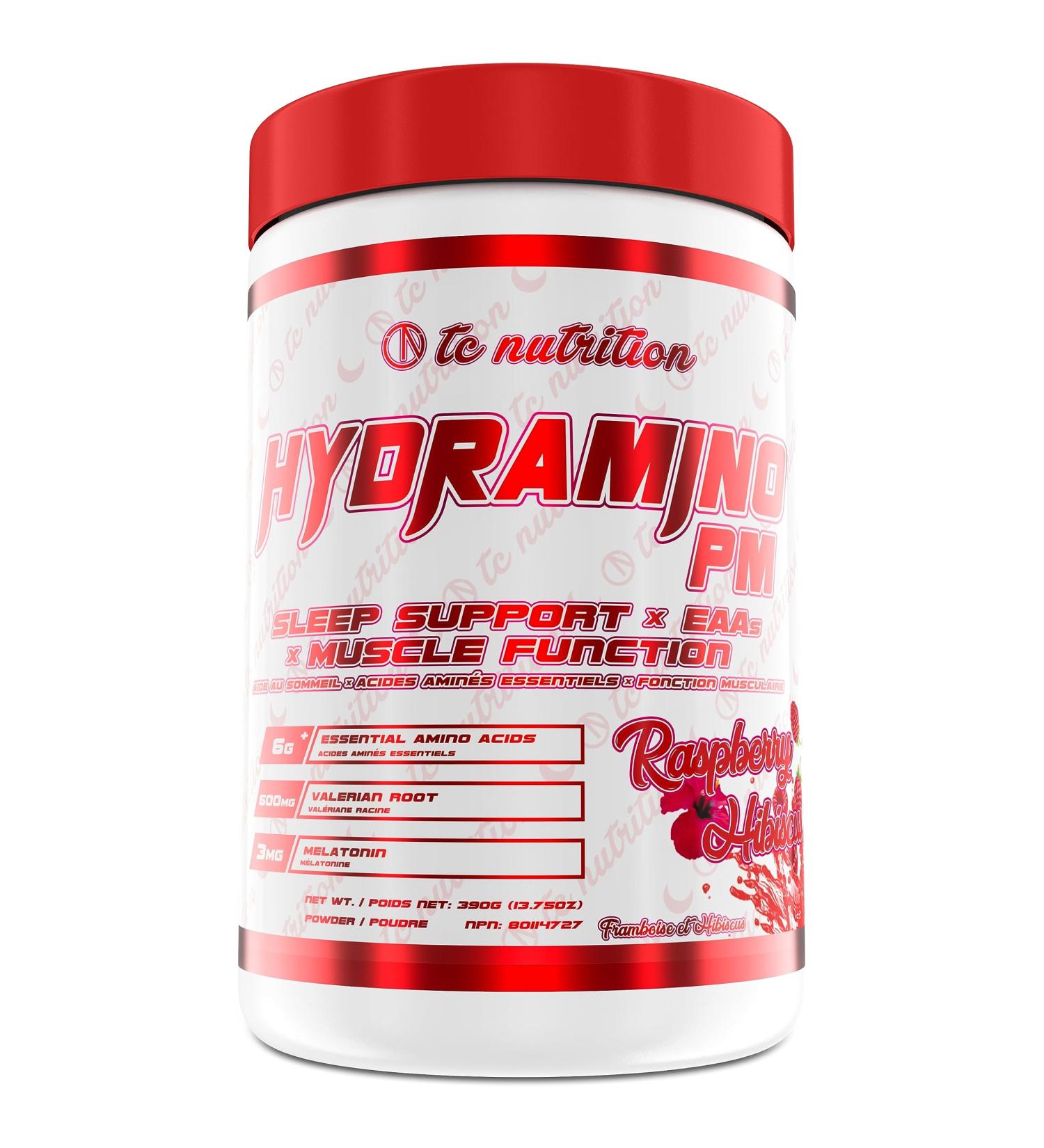 Hydramino PM - Natural Sleep Aid Powder & Muscle Recovery Supplement - EAA + BCAA Night-time Sleep Support | Relaxation & Calming Supplement | Helps with Jet Lag Deep Sleep & Muscle Building | Valerian Root GABA Melatonin Magnesium & More | Raspberry Hibi - Buy Online on GoSupps.com