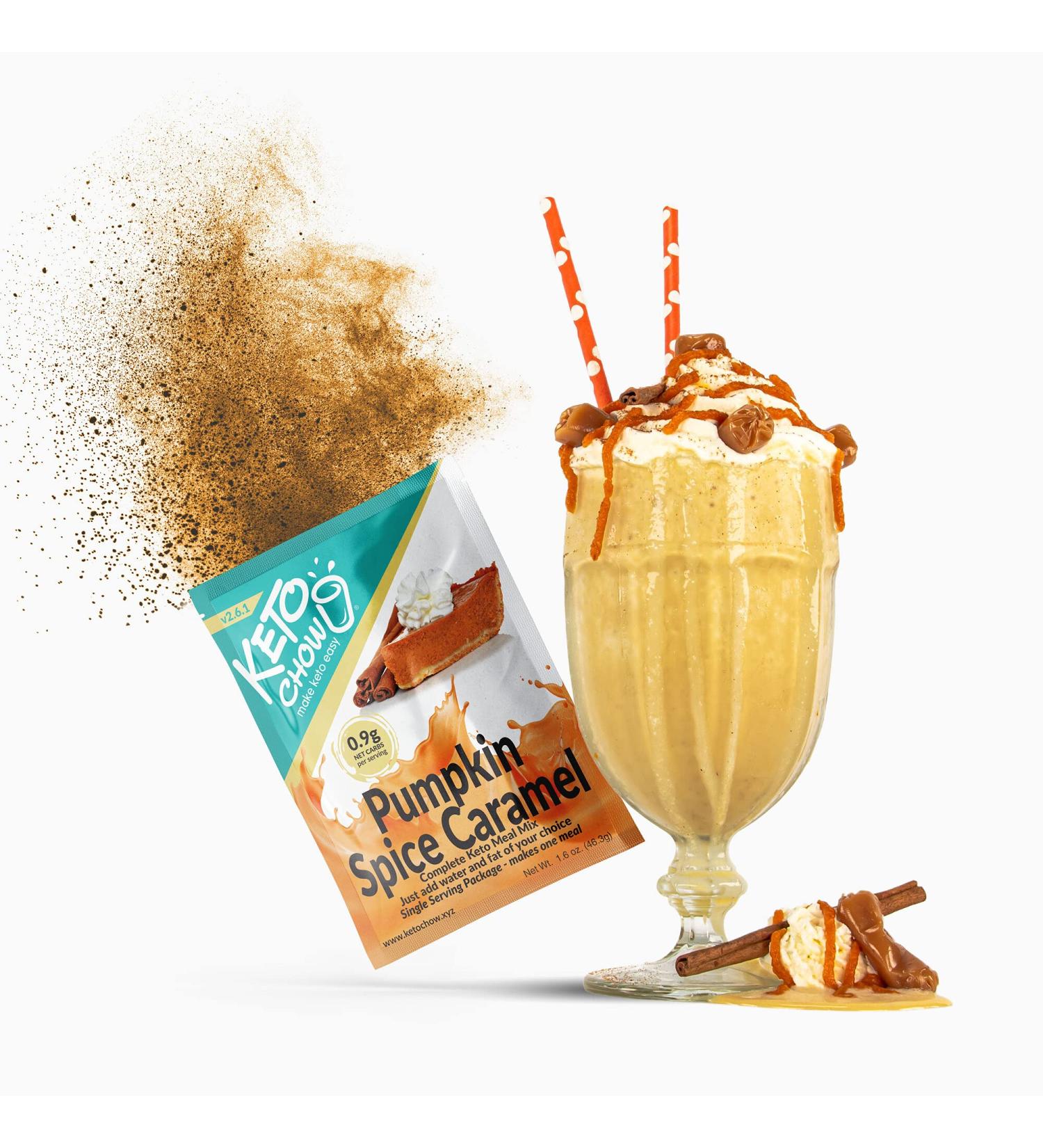 Keto Chow Pumpkin Spice Caramel Shake Powder - Low Carb Meal Replacement | Protein-Rich | Single Meal Sample 1.6 - Buy Online on GoSupps.com