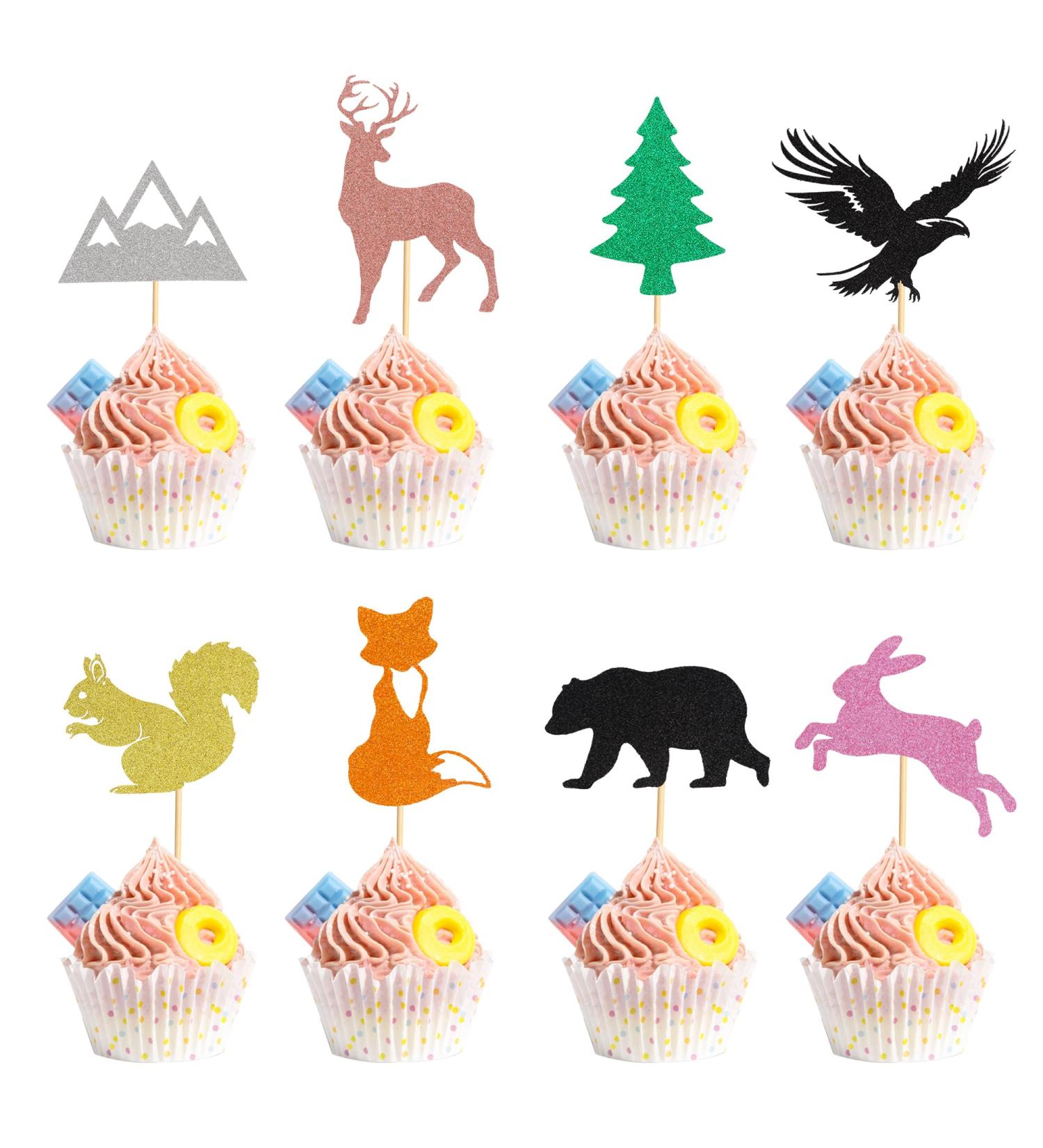 Arthsdite 24Pcs Woodland Creatures Theme Cupcake Toppers Tree Mountain Deer Bear Rabbit Squirrel Fox Cupcake Picks Safari Jungle Animals Theme Baby Shower Birthday Party Cake Decorations Supplies - Buy Online on GoSupps.com