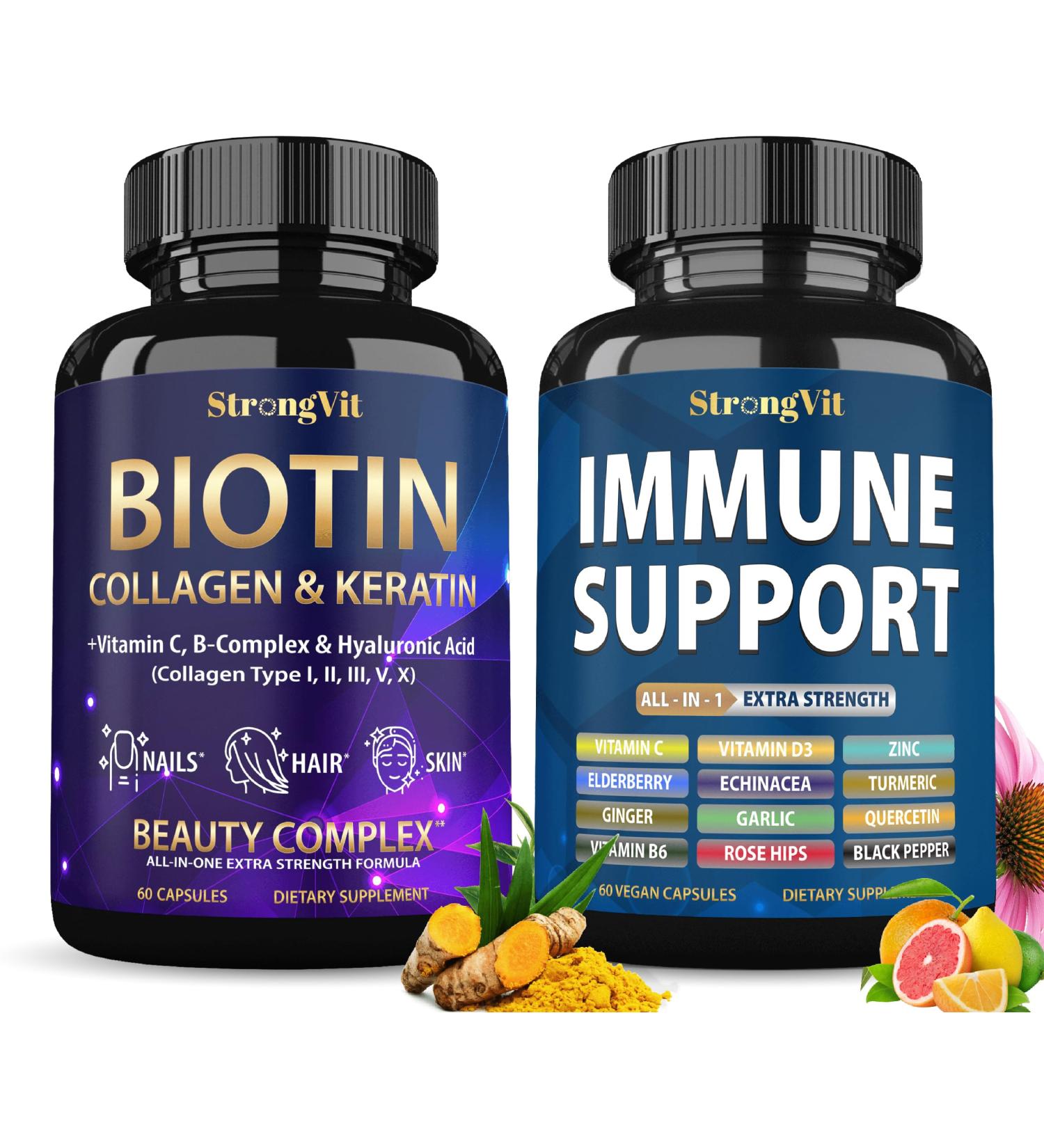 StrongVit Biotin Supplements & Immune Support Complex Bundle (120 Capsules) - Buy Online on GoSupps.com