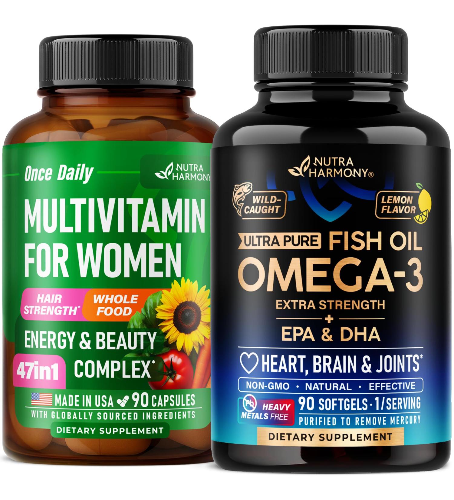 NUTRAHARMONY Multivitamins for Women Capsules & Omega 3 Fish Oil Softgels