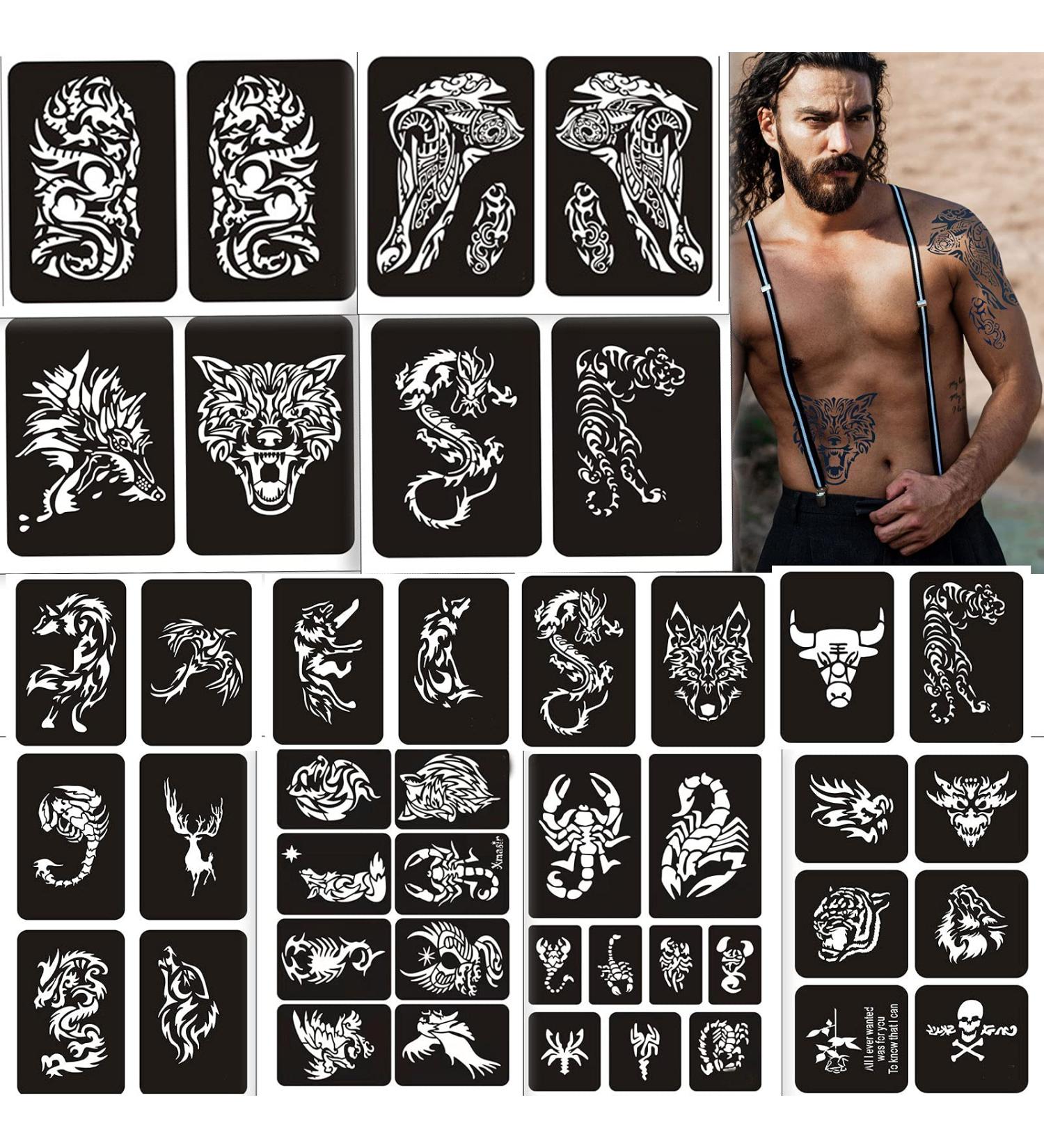 Henna Tattoos Stencils - 10 Large Temporary Tattoo Templates for Men, Boys, Adult & Teens - Buy Online on GoSupps.com