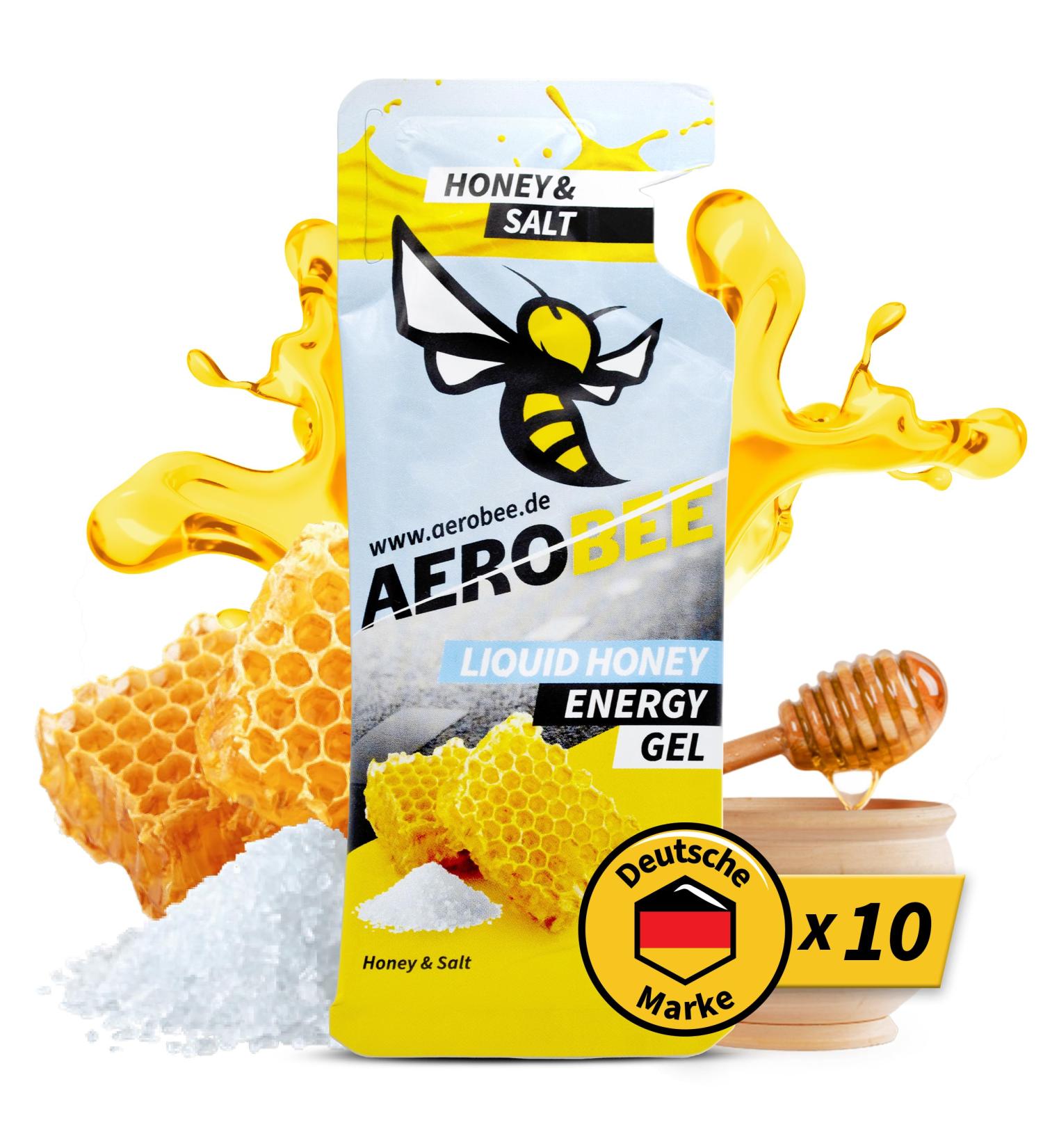 Aerobee Energy Liquid Gel - Honey & Salt (10x26g) | 100% Natural Endurance Sports Gel for Instant Energy | Delicious Power Gel for Athletes - Buy Online on GoSupps.com
