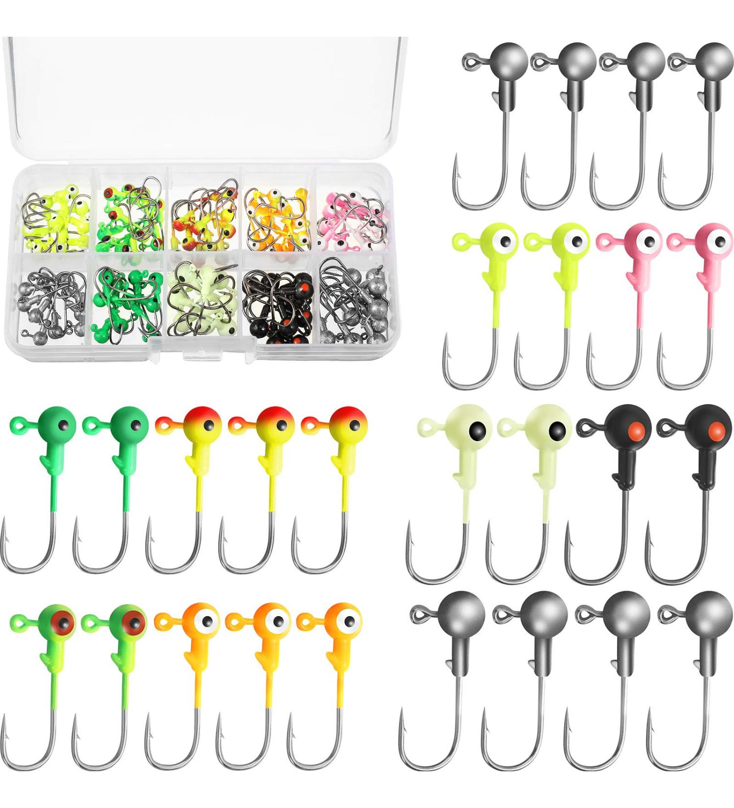 Sumind 100pc Jig Head Fishing Hooks Set in Plastic Box for Freshwater & Saltwater - Round Painted Fishing Lures Kit - Buy Online on GoSupps.com