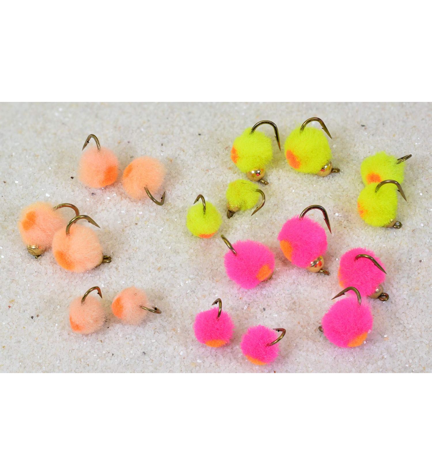 Tungsten Bead Egg Fly Assortment | Trout Fishing Flies Mustad Signature Hooks | 18 ct Multi Color Pack in Pink, Peach, Chartreuse - Buy Online on GoSupps.com