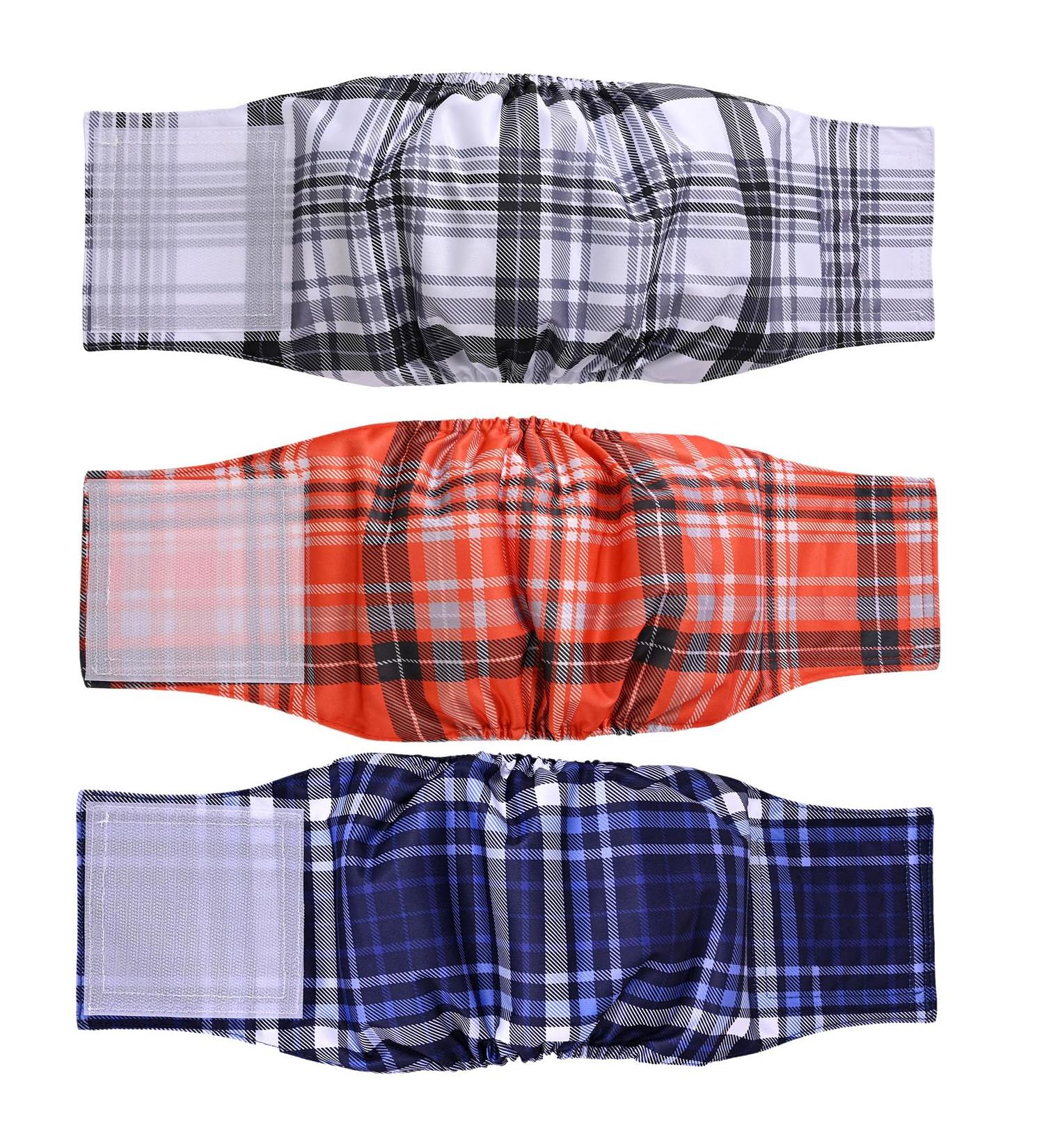 Premium Washable Belly Bands for Male Dogs - 3-Pack Dog Diapers & Belly Bands (M) in Grey Red Blue - International Shipping Available - Buy Online on GoSupps.com
