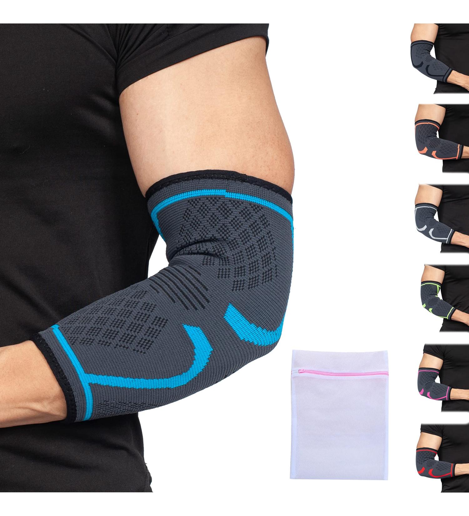 360 Relief Compression Elbow Brace Sleeve for Men and Women | Joint Pain Relief Tendonitis Support | Large Blue with Mesh Laundry Bag - Buy Online on GoSupps.com
