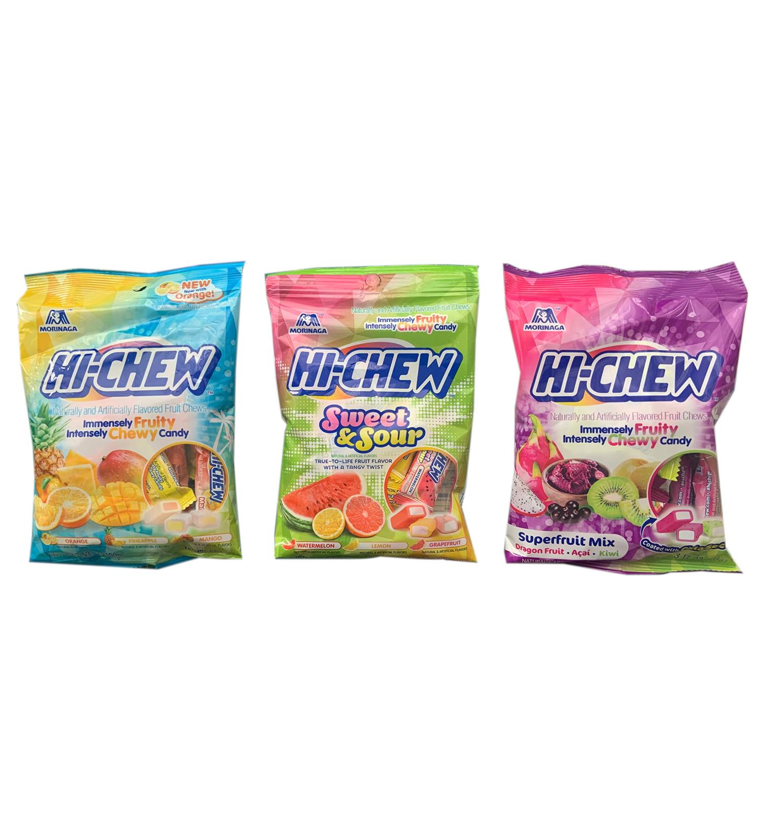 Hi-Chew Candy 3 Pack Variety Bundle Superfruit Mix 90g Sweet & Sour 90g Tropical Mix 100g (3 Items) Superfruit Mix + Sweet & Sour + Tropical Mix