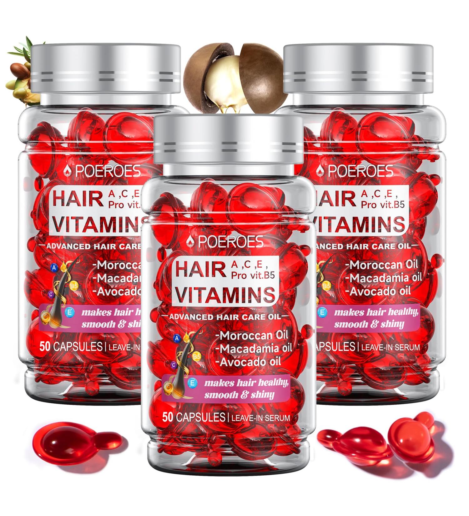Premium Hair Serum Capsules with Argan Avocado & Macadamia Oils - Vitamins A C E & B5 - 150 Count - International Shipping - Buy Online on GoSupps.com