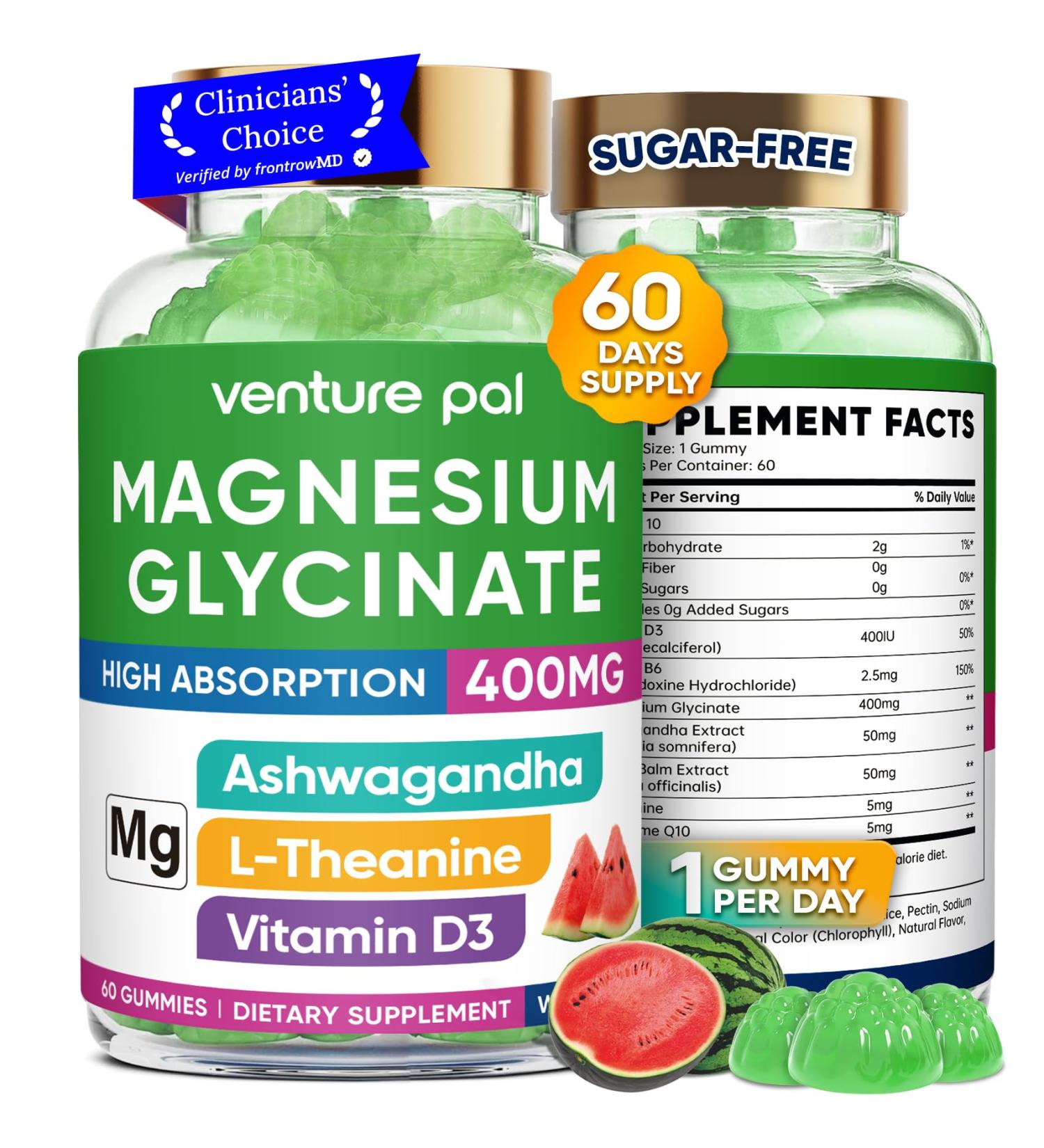 60 Day Supply Magnesium Glycinate 400mg Gummies with Ashwagandha L-Theanine CoQ10 Vitamin D3 & B6 Sugar Free Magnesium Gummies for Adults & Kids Stress Relief Sleep & Calm Vegan Gluten Free 60 Count (Pack of 1) V1-w  - Buy Online on GoSupps.com