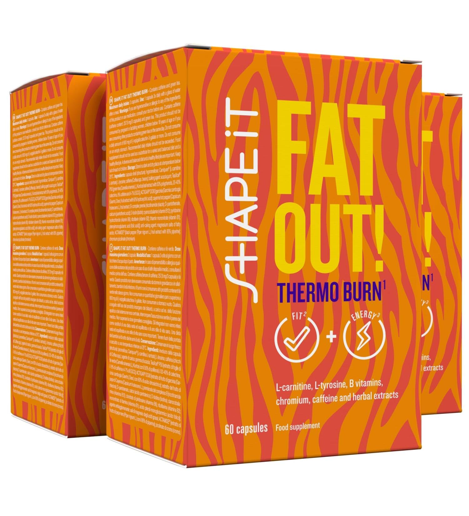 FAT OUT Thermo Burn - 180 Capsules with L-Carnitine L-Tyrosine Garcinia Cambogia & Green Tea | 3-Month Supply | Sensilab - Buy Online on GoSupps.com