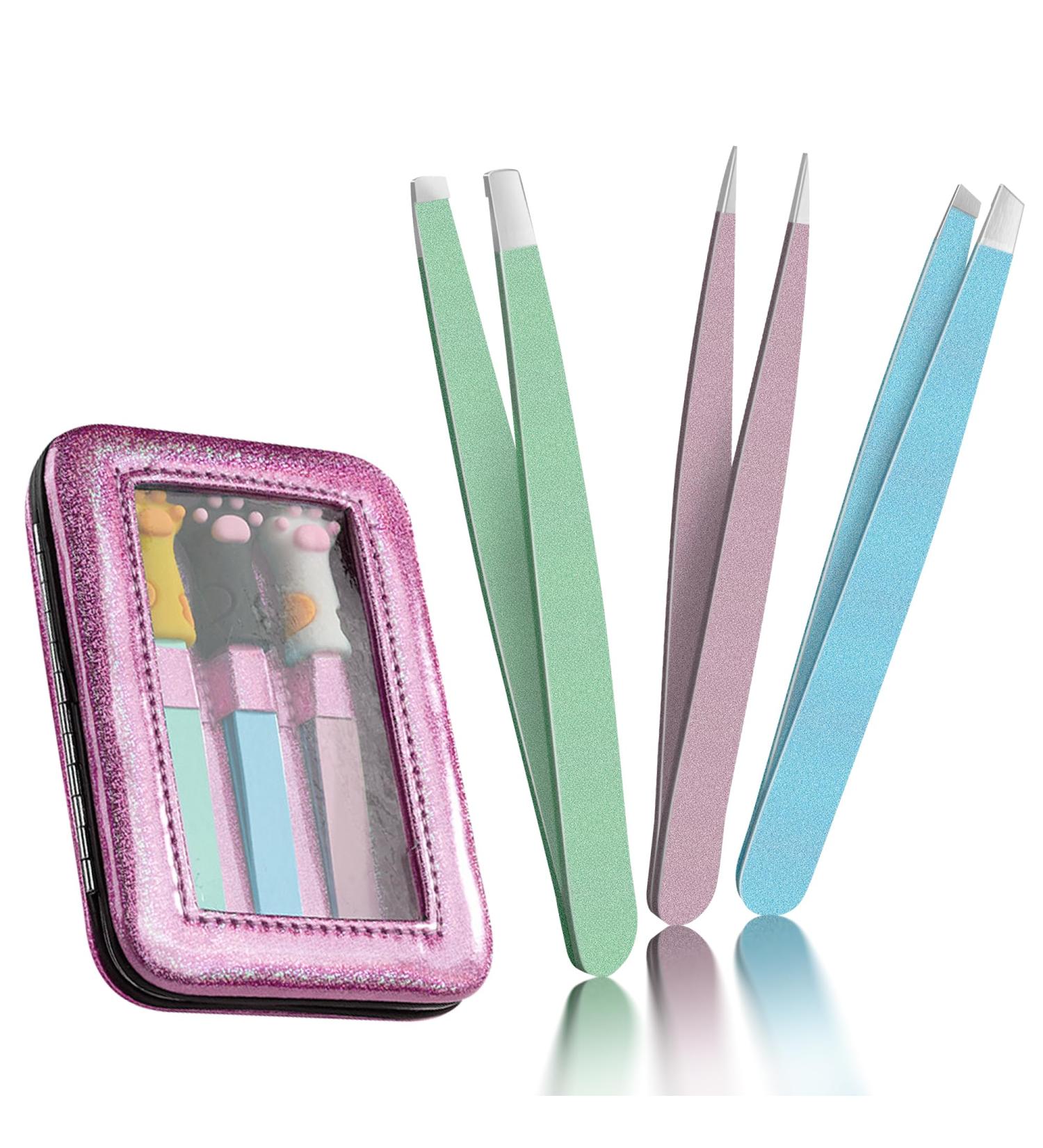 Sonnorel Precision Tweezers Set - Piece of 3 Colorful Professional Tweezers - Handy Carry Pouch - Superior Stainless Steel Tweezer Set - Splinters Eyebrows Face or Ingrown Hair - Buy Online on GoSupps.com