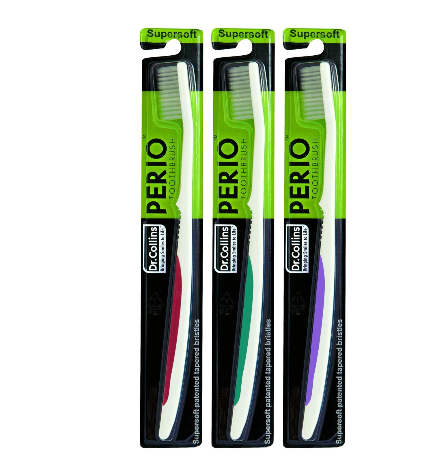 Dr. Collins Perio Toothbrush 3-Pack - Assorted Colors - Buy Online on GoSupps.com