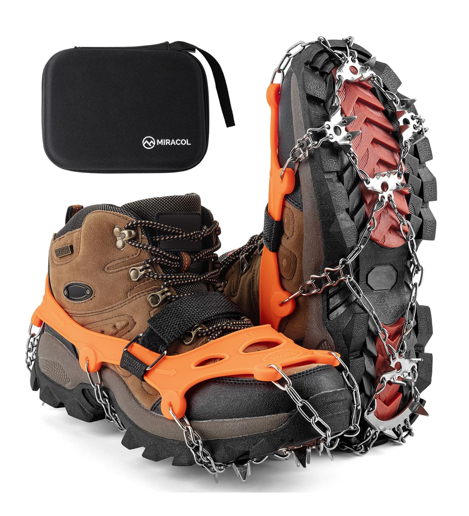 Miracol Ice Cleats 23-Spikes Snow Grips for Men Women Kids - Anti-Slip Traction Crampons for Hiking, Walking, Jogging - Medium Size, Orange - Buy Online on GoSupps.com