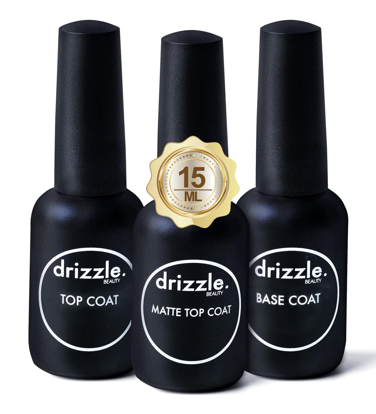 Drizzle Beauty Gel Top & Base Coat Set | 15ml 3 Pcs | No Wipe, Long Lasting Shine & Matte | Soak Off UV LED Gelpolish - Buy Online on GoSupps.com
