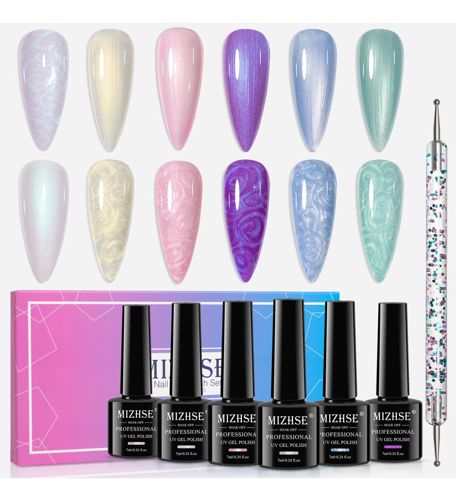 Mizhse Gel Nail Polish Set - 6 Pearl Effect Colors | White Shimmer UV Gel | 10ml UV/LED Soak Off Nail Polish - Buy Online on GoSupps.com