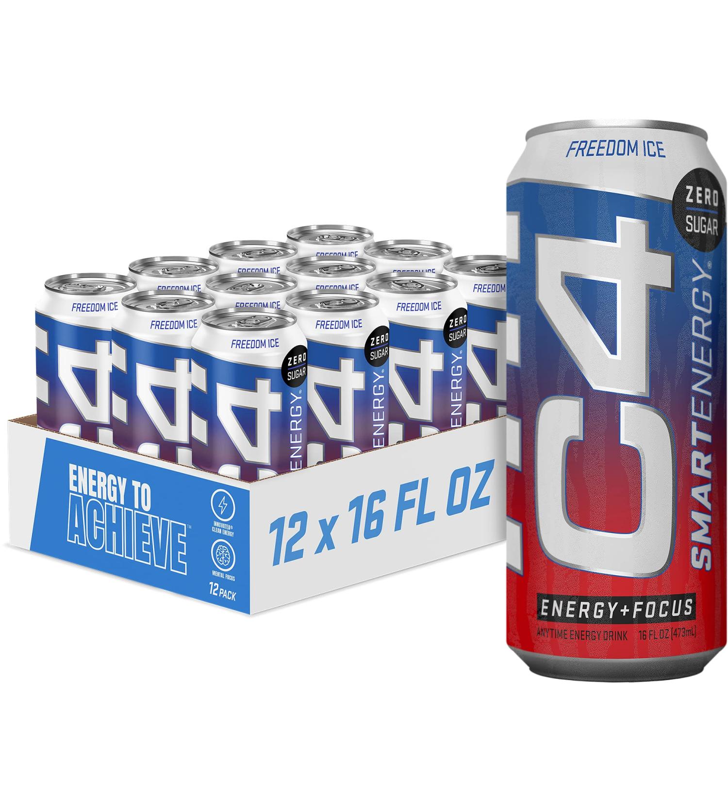 C4 Smart Energy Drink - Sugar Free Performance Fuel & Nootropic Brain Booster | Freedom Ice 16oz - 12 Pack - Buy Online on GoSupps.com