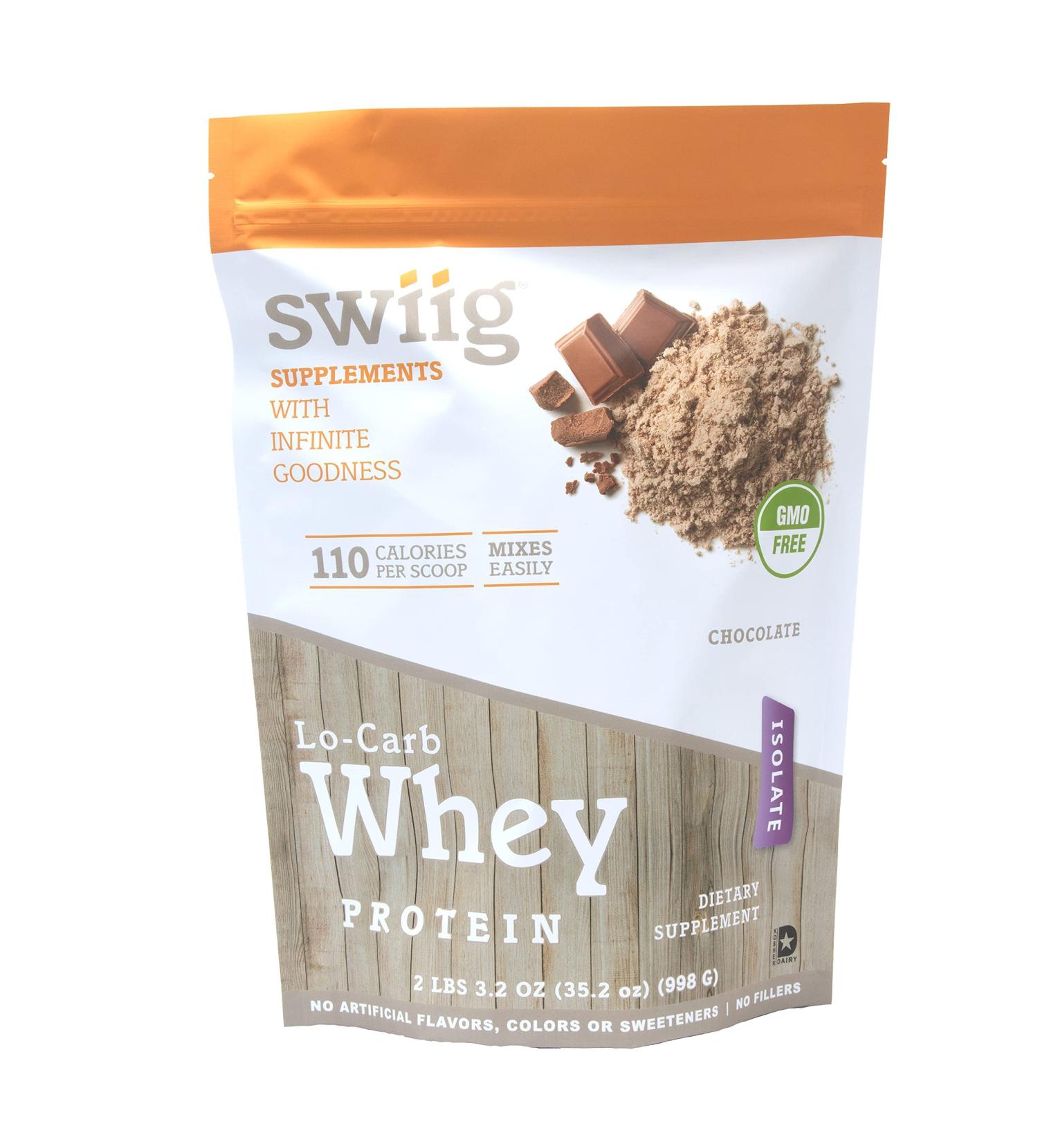 Buy Swiig Lo-Carb Chocolate Whey Protein Isolate Powder - 2.2 lbs No Artificial Additives - Buy Online on GoSupps.com
