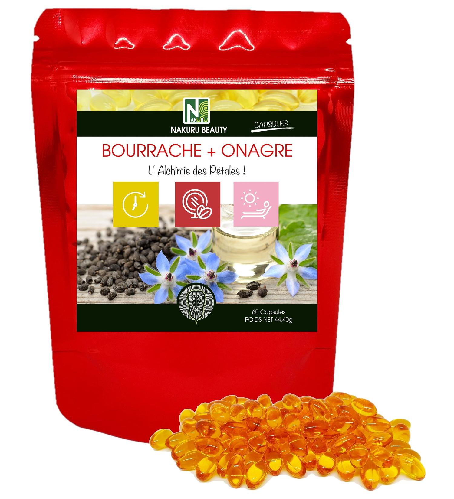 NAKURU | Borage + Evening Primrose | Beauty Range | Made in France | "The Alchemy of Petals!" | 60 Capsules of 740mg - Weight N - Buy Online on GoSupps.com