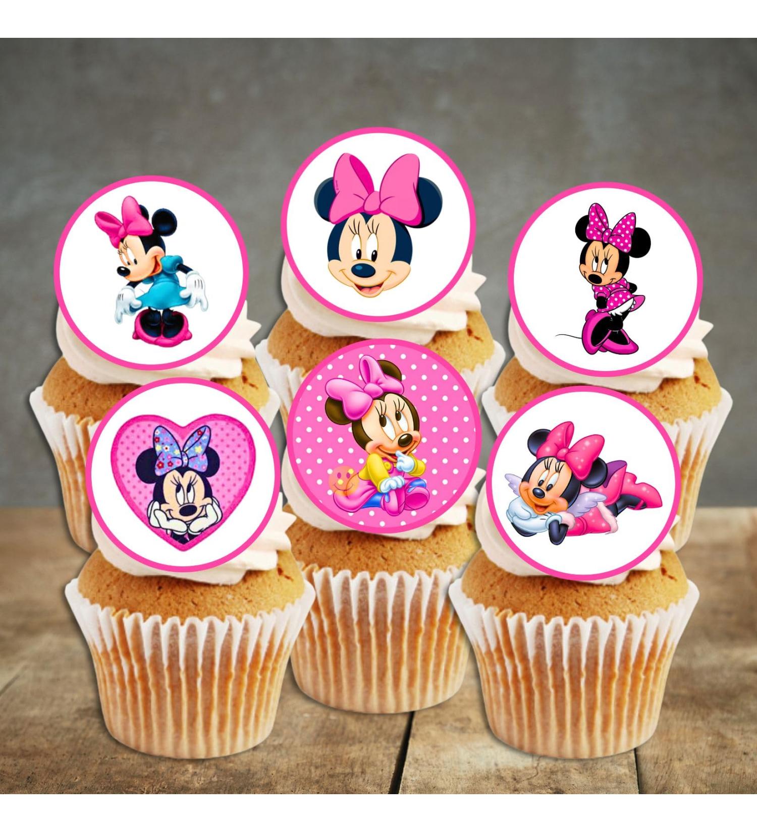 PRECUT Minnie Cupcake Toppers Pink Theme Premium Thickness SWEETENED VANILLA - wafer card cake decorations (24) - Buy Online on GoSupps.com
