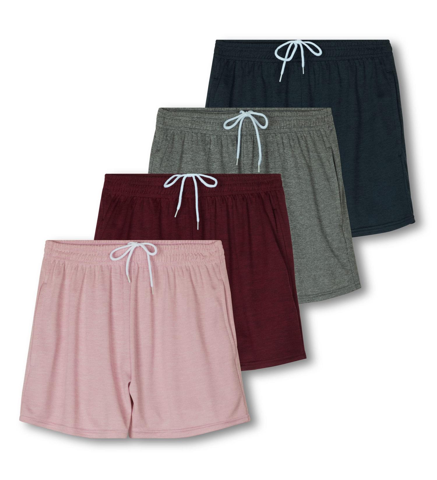 Real Essentials Women's Active Athletic Mesh Shorts 4 Pack with Pockets (Plus Size Available) - Standard Large Set K - Buy Online on GoSupps.com