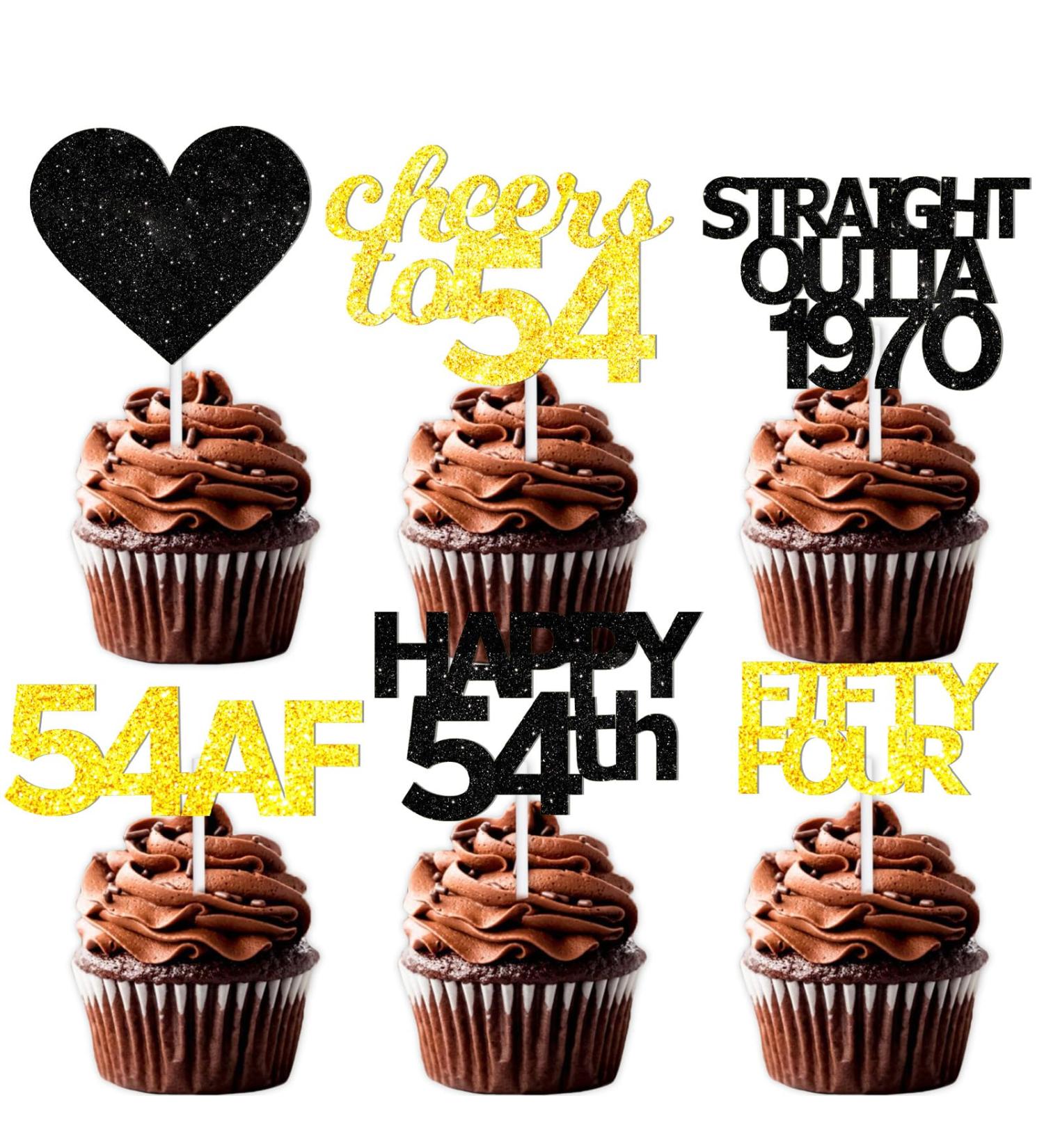18pcs Black Gold Glitter Dessert Cupcake Pick for Straight Outta 1970 Cheer to 54 Years Old Theme Decor Supplies Happy 54th Birthday Party Decoratio - Buy Online on GoSupps.com