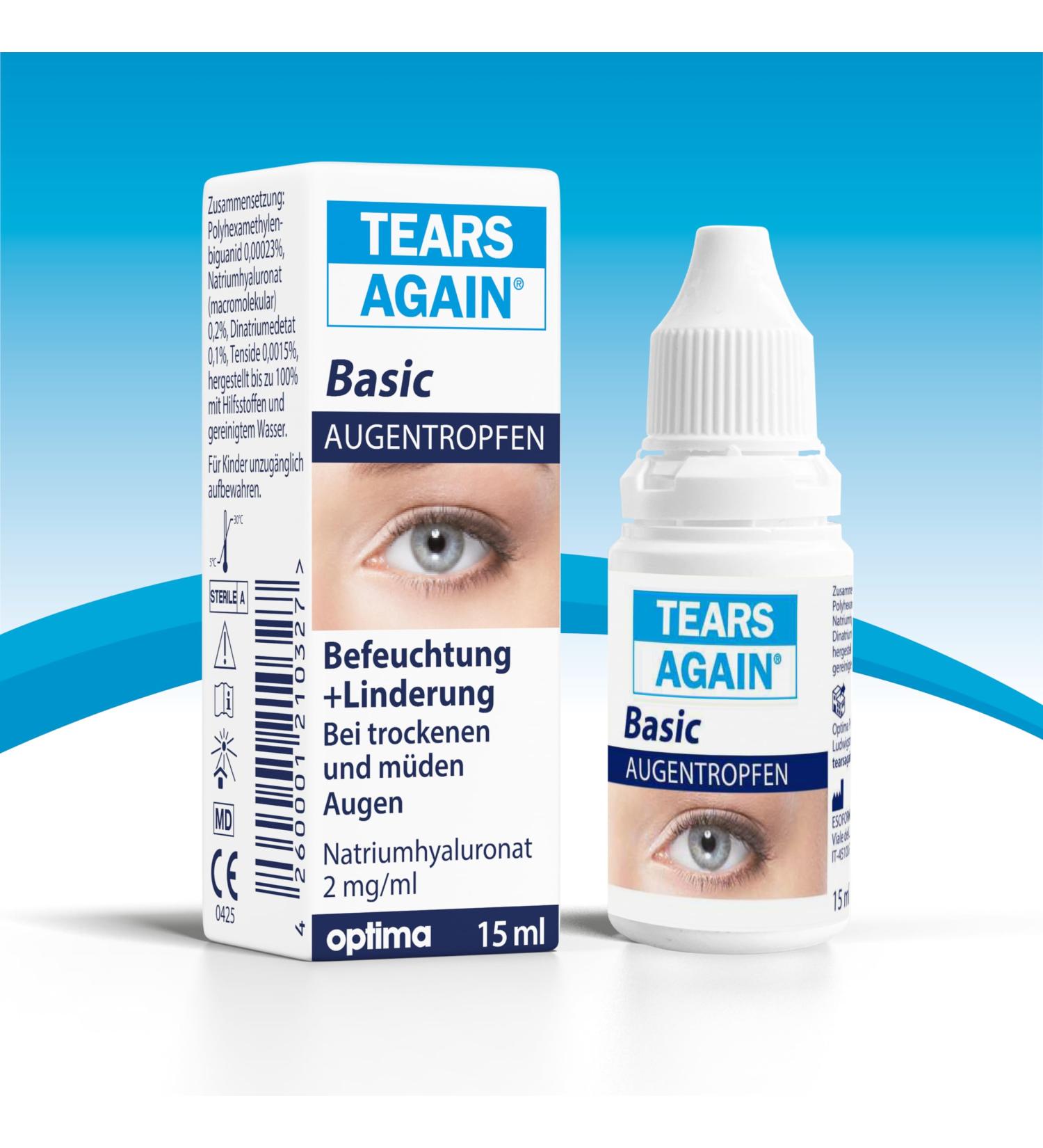 TEARS AGAIN Basic Eye Drops - Hyaluronic Acid 0.2% for Dry & Tired Eyes | Moisturizing Eye Care - 15 ml - Buy Online on GoSupps.com