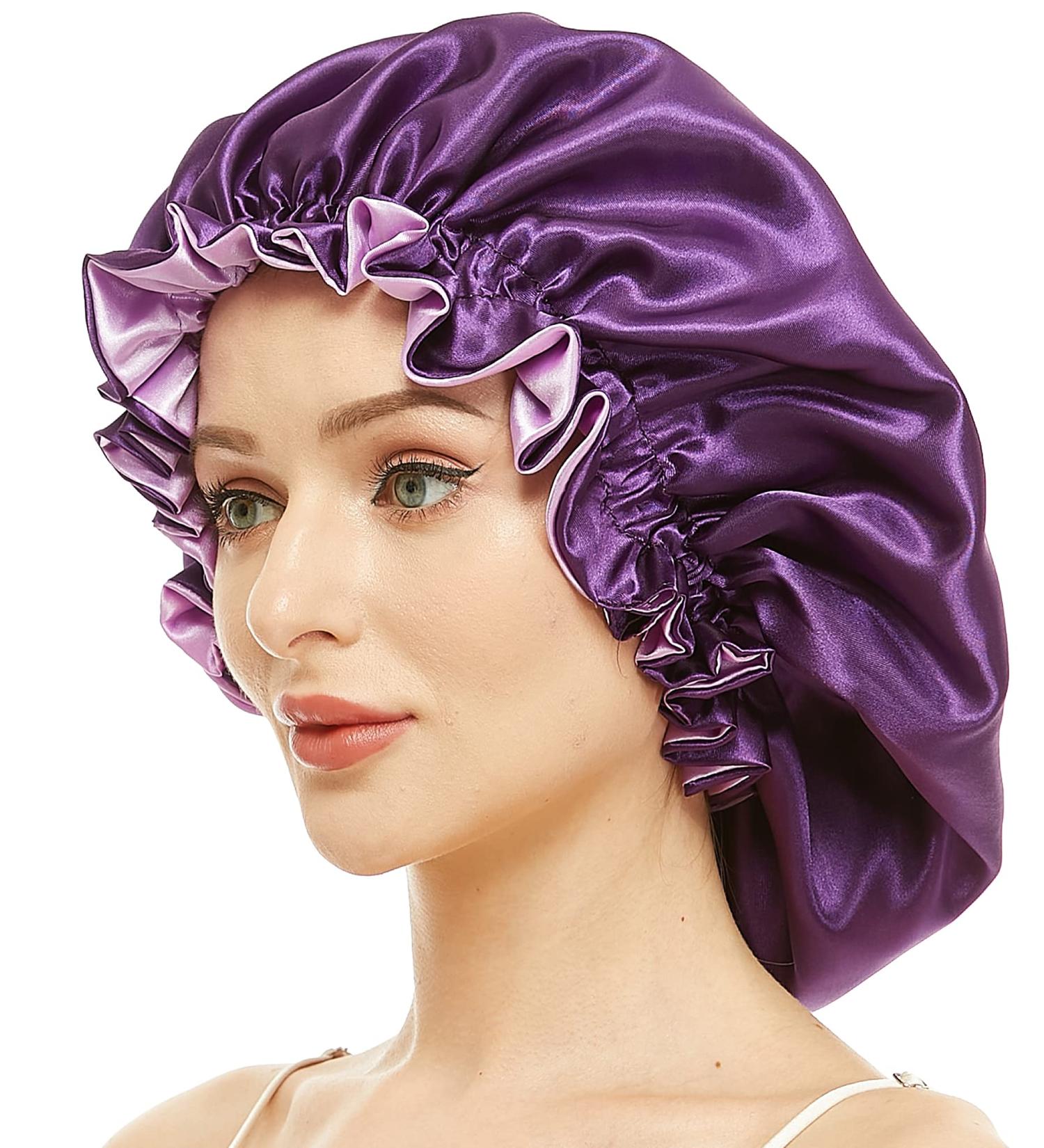 X-Large Purple Silk Bonnet for Women with Curly, Natural, and Long Hair - Oversized Sleep Cap for Night - Buy Online on GoSupps.com