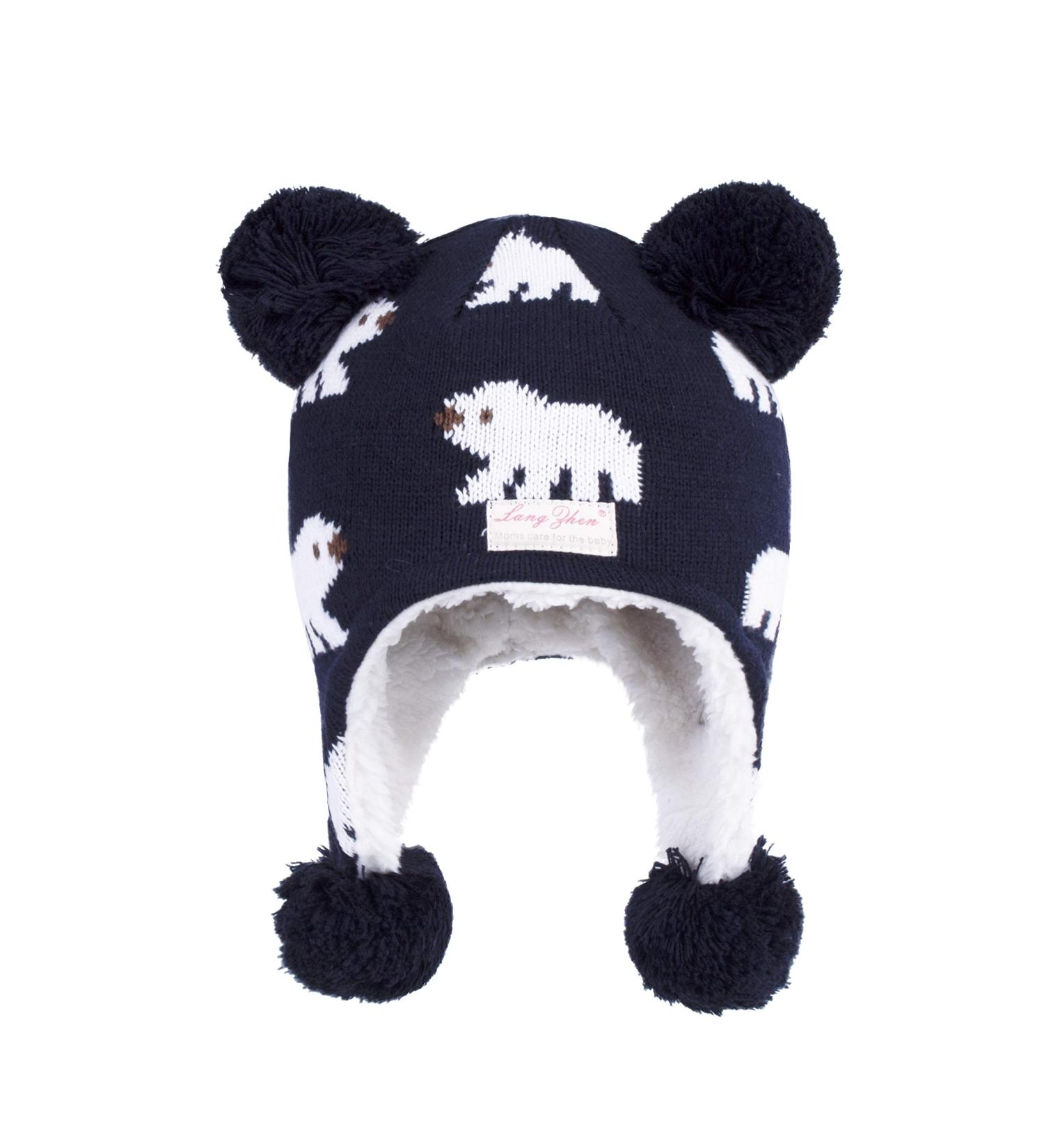 LANGZHEN Toddler Winter Hat Earflap Knit Cap for Baby Boys Girls 2-4 Years - Polar Bear Navy - Buy Online on GoSupps.com