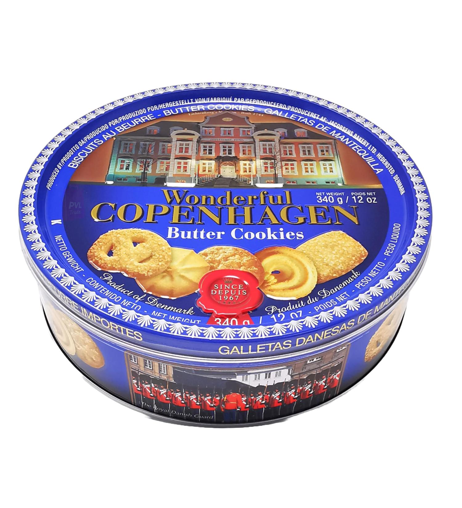 Danish Butter Cookies 340g (12 Ounce) in Wonderful Copenhagen Tin with Embossed Lid by Jacobsens of Denmark - Traditional Biscuit Tin Gift - Buy Online on GoSupps.com