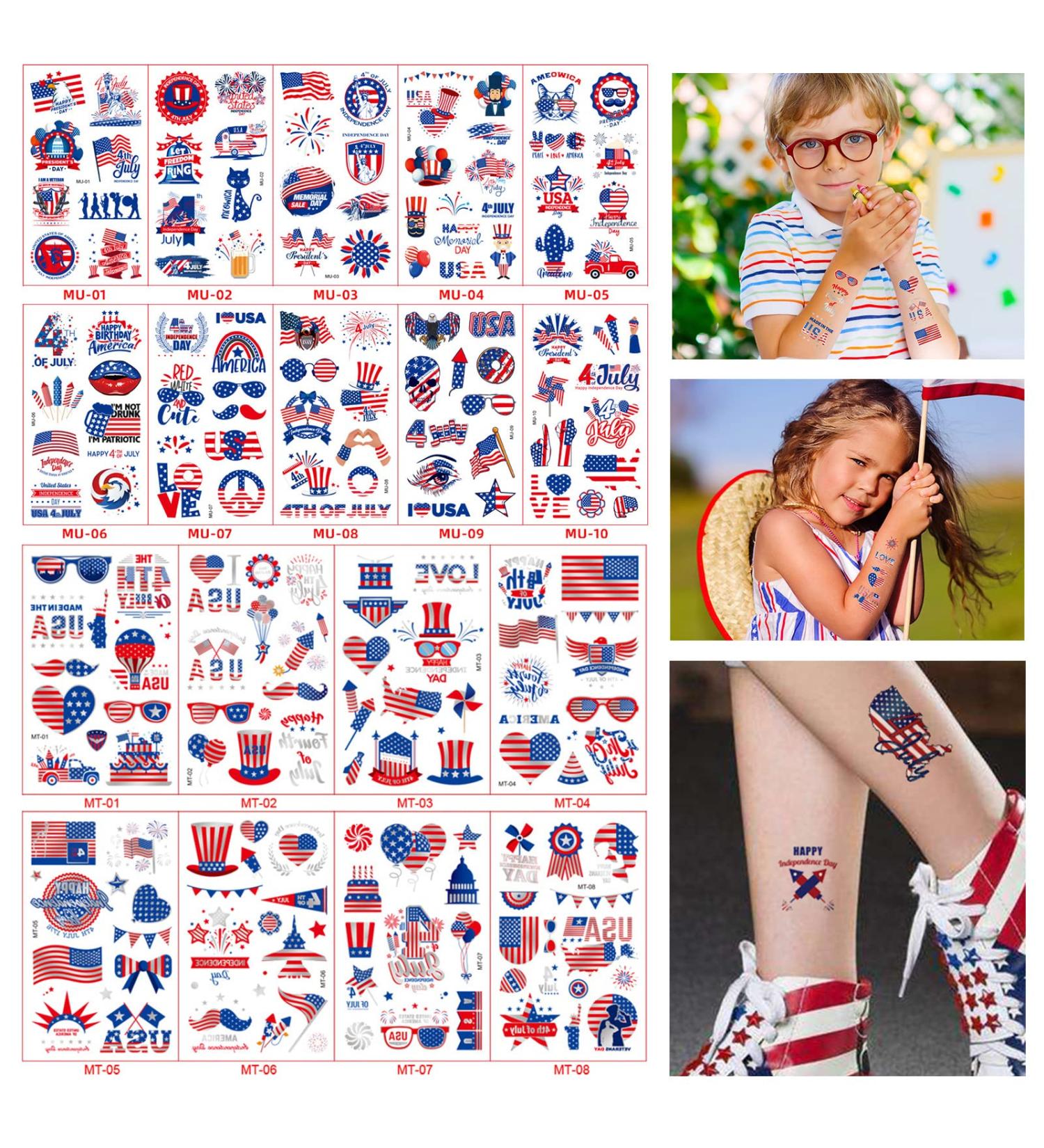 Patriotic Temporary Tattoos for Fourth of July | Red White and Blue Face Stickers for Independence Day Celebration - Buy Online on GoSupps.com