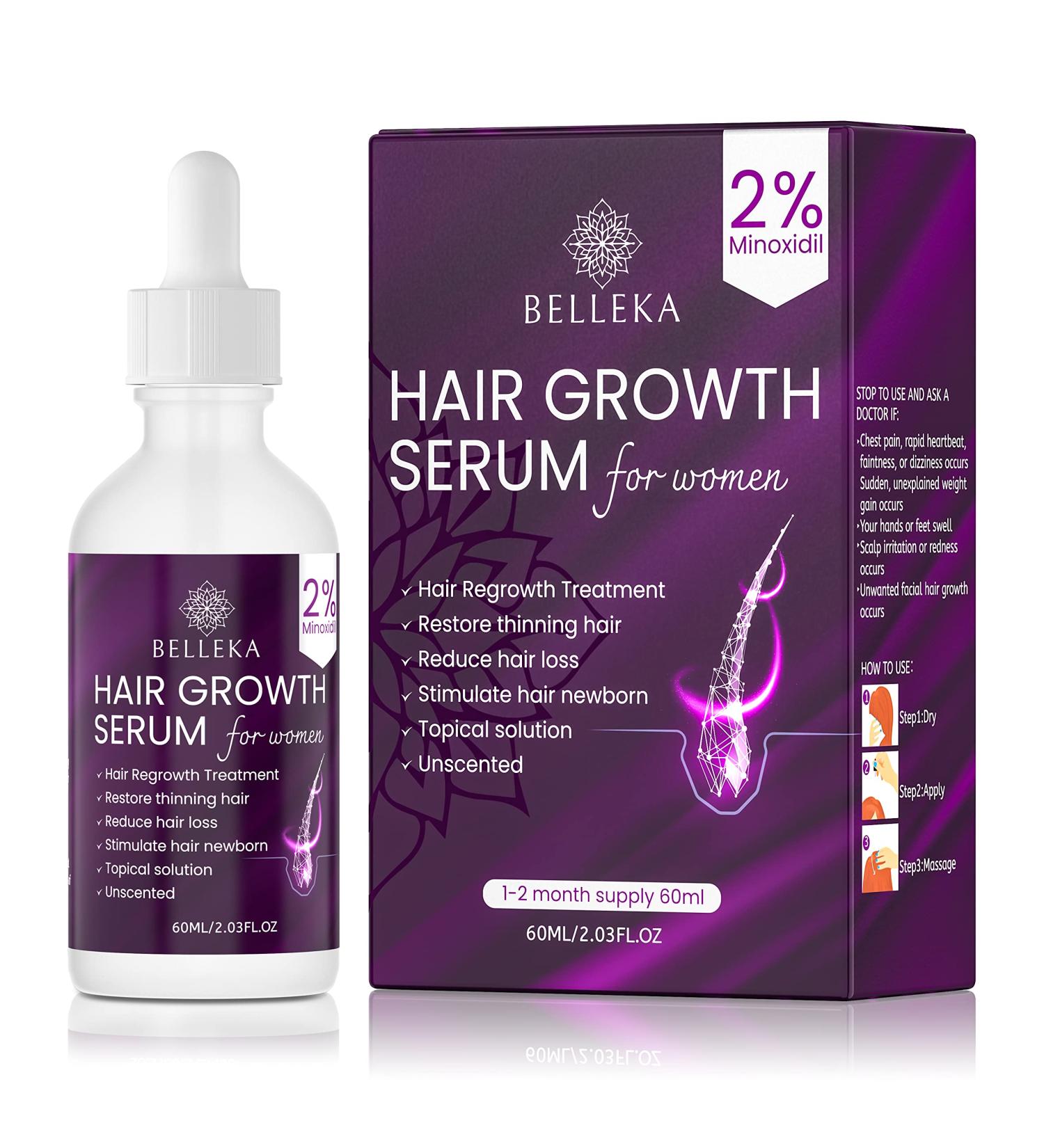 Belleka Minoxidil for Women 2% Hair Growth Serum - Thinning Hair Treatment - Regrow, Strengthen, and Thicken Hair - Stop Hair Loss - 60ml - Buy Online on GoSupps.com