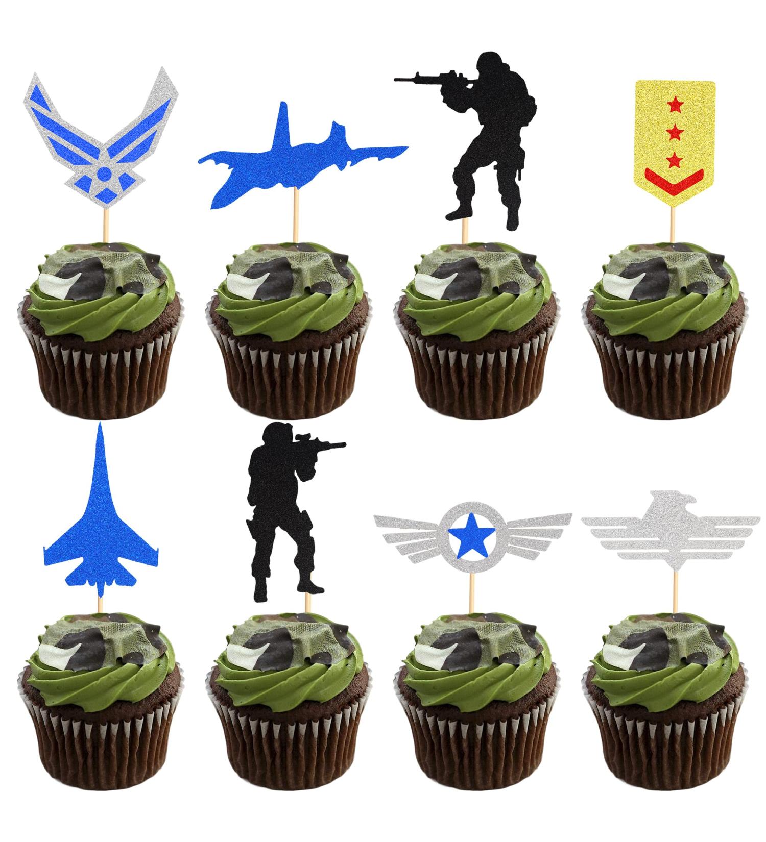 Arthsdite 24Pcs Military Cupcake Toppers Air Force Army Navy Fighter Plane Soldier Airplane Medal Cupcake Picks for Military Emblem Theme Wedding Birthday Party Cake Decorations Supplies - Buy Online on GoSupps.com